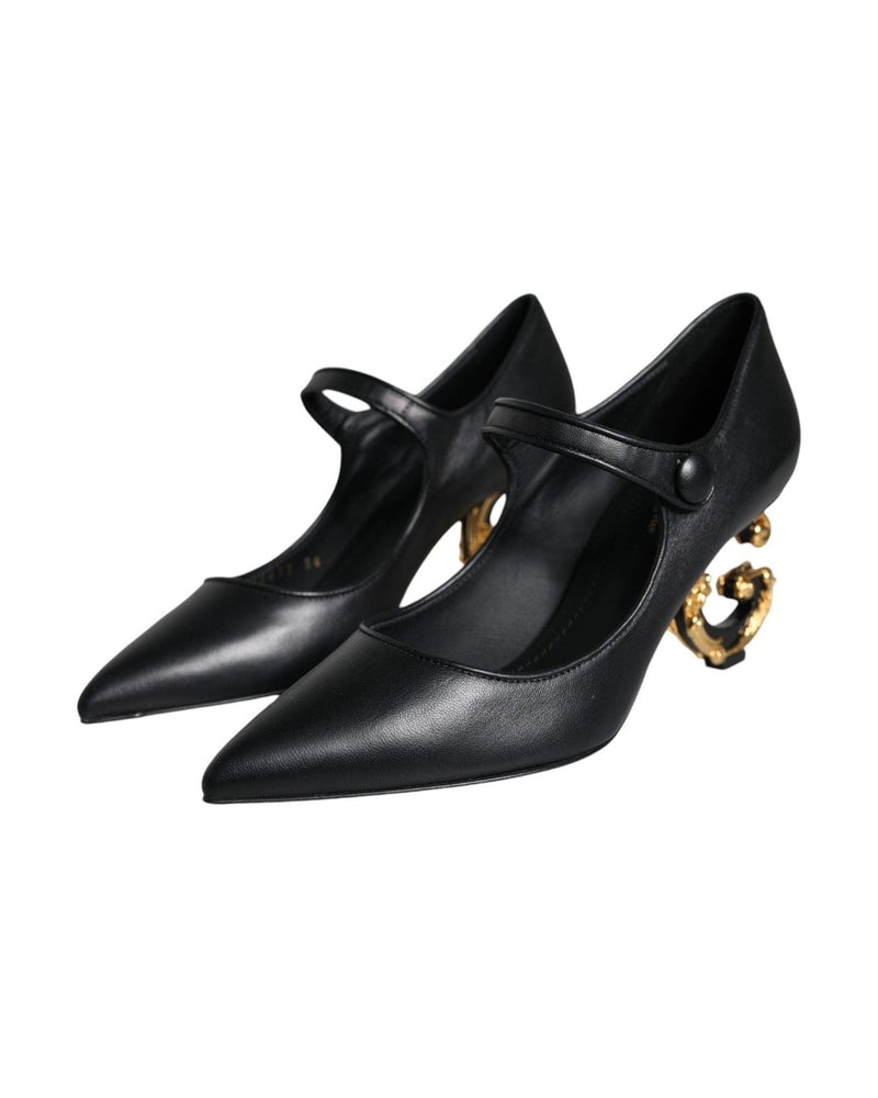 Dolce & Gabbana Black Leather Logo Heels Mary Janes Pumps Shoes Glam Steals