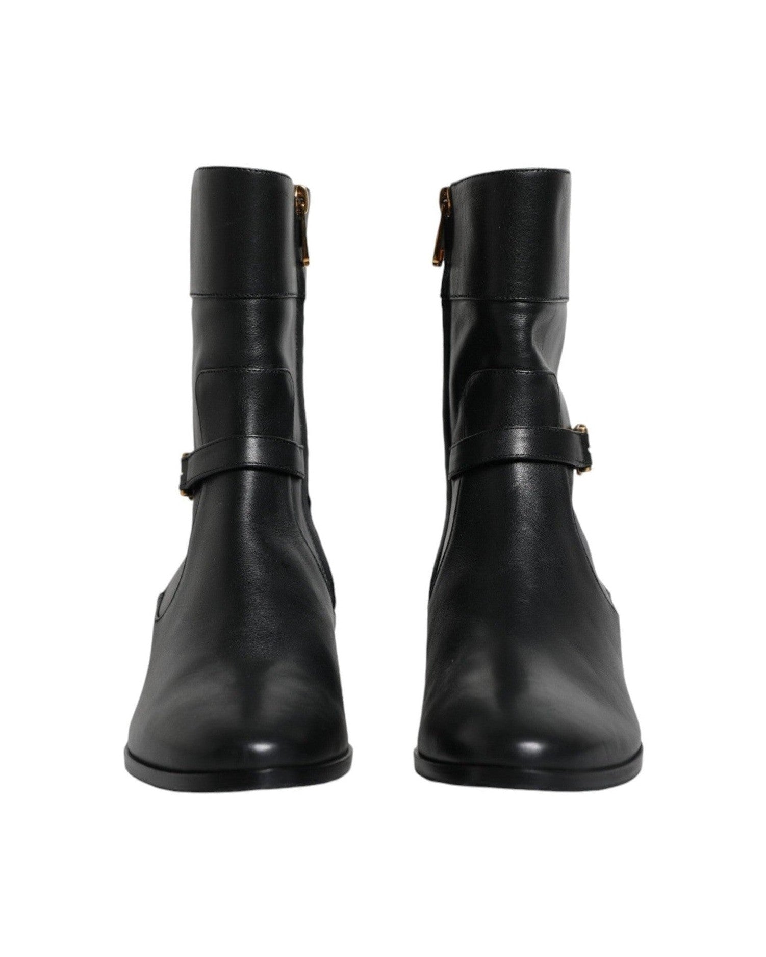 Dolce & Gabbana Black Leather Logo Mid Calf Boots Shoes Boots