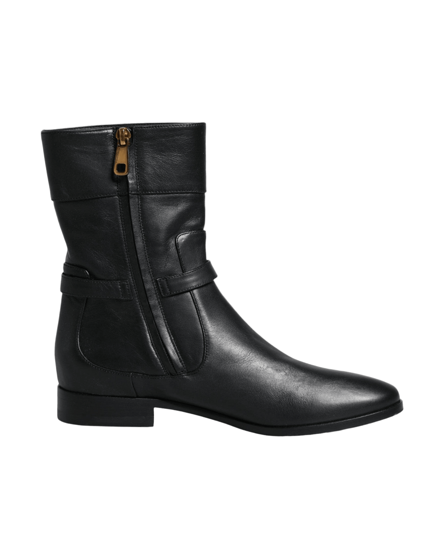 Dolce & Gabbana Black Leather Logo Mid Calf Boots Shoes Glam Steals