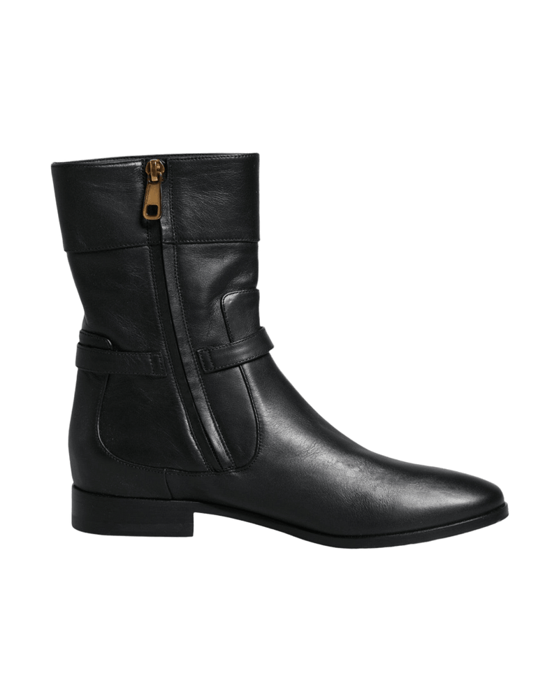 Dolce & Gabbana Black Leather Logo Mid Calf Boots Shoes Glam Steals