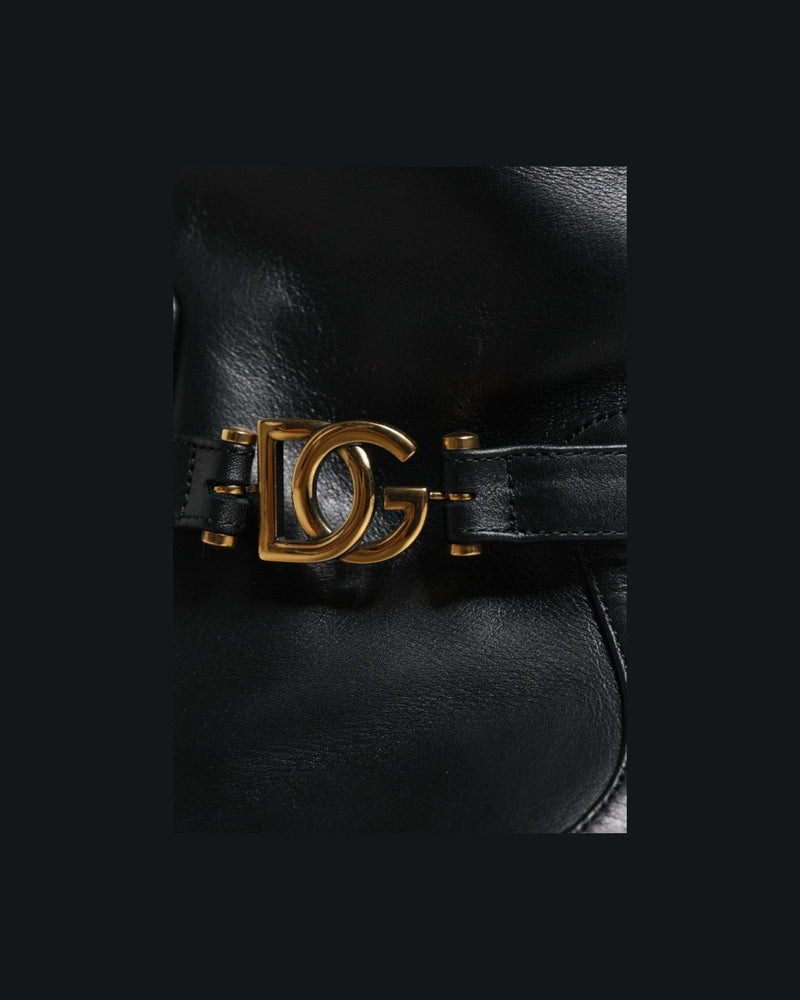Dolce & Gabbana Black Leather Logo Mid Calf Boots Shoes Glam Steals