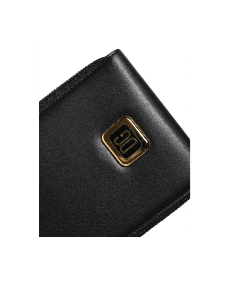 Dolce & Gabbana Leather Logo Plaque Neck Strap Card Coin Black Wallet Glam Steals