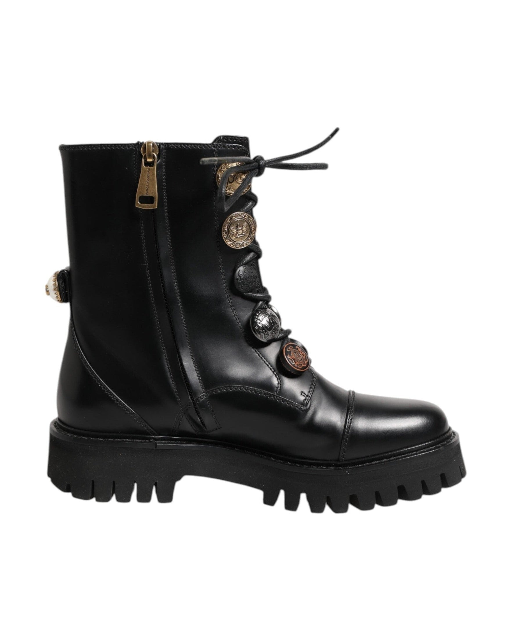 Dolce & Gabbana Black Leather Mid Calf Biker Boots Shoes Glam Steals