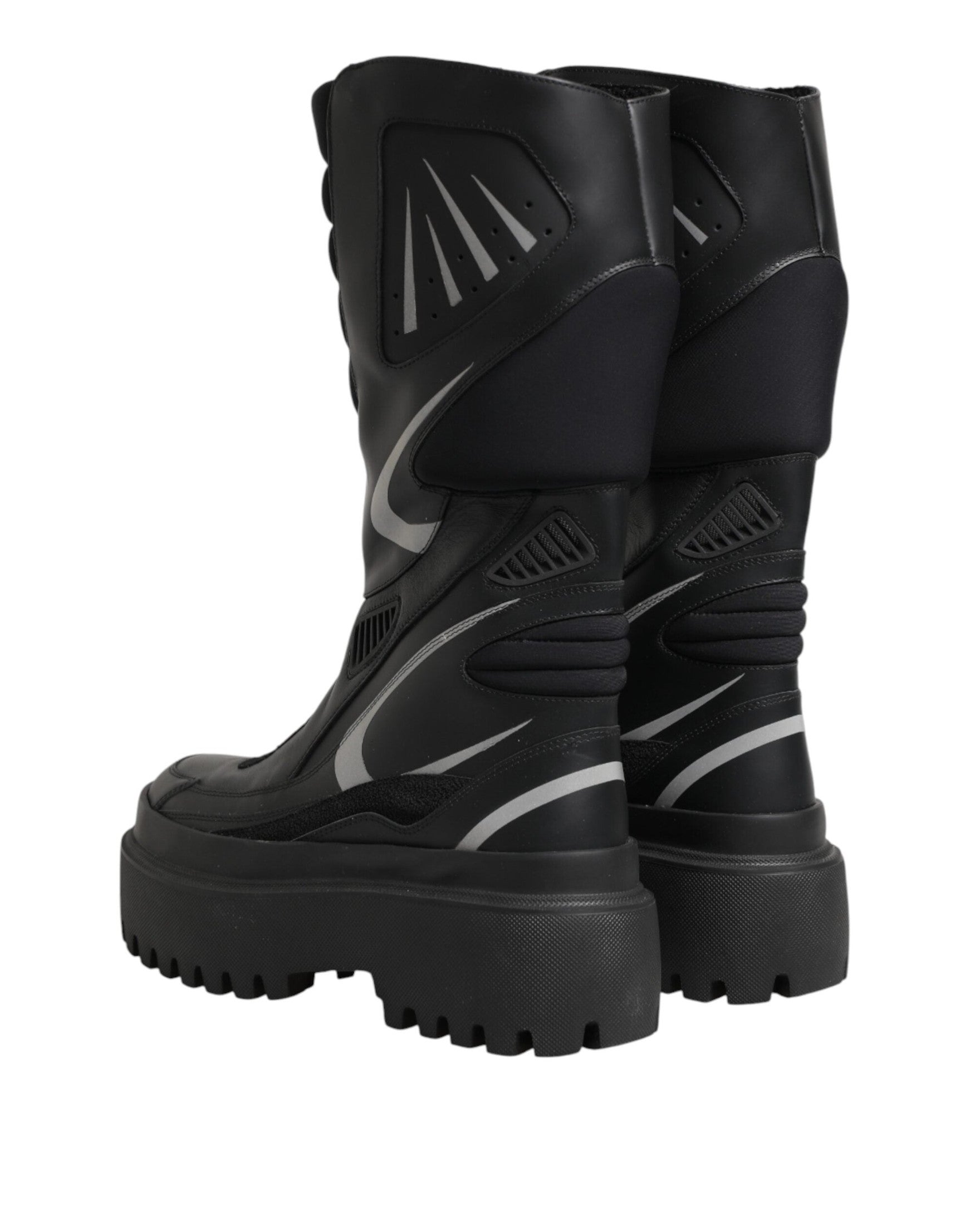 Dolce & Gabbana Black Leather Mid Calf Biker Boots Shoes Glam Steals