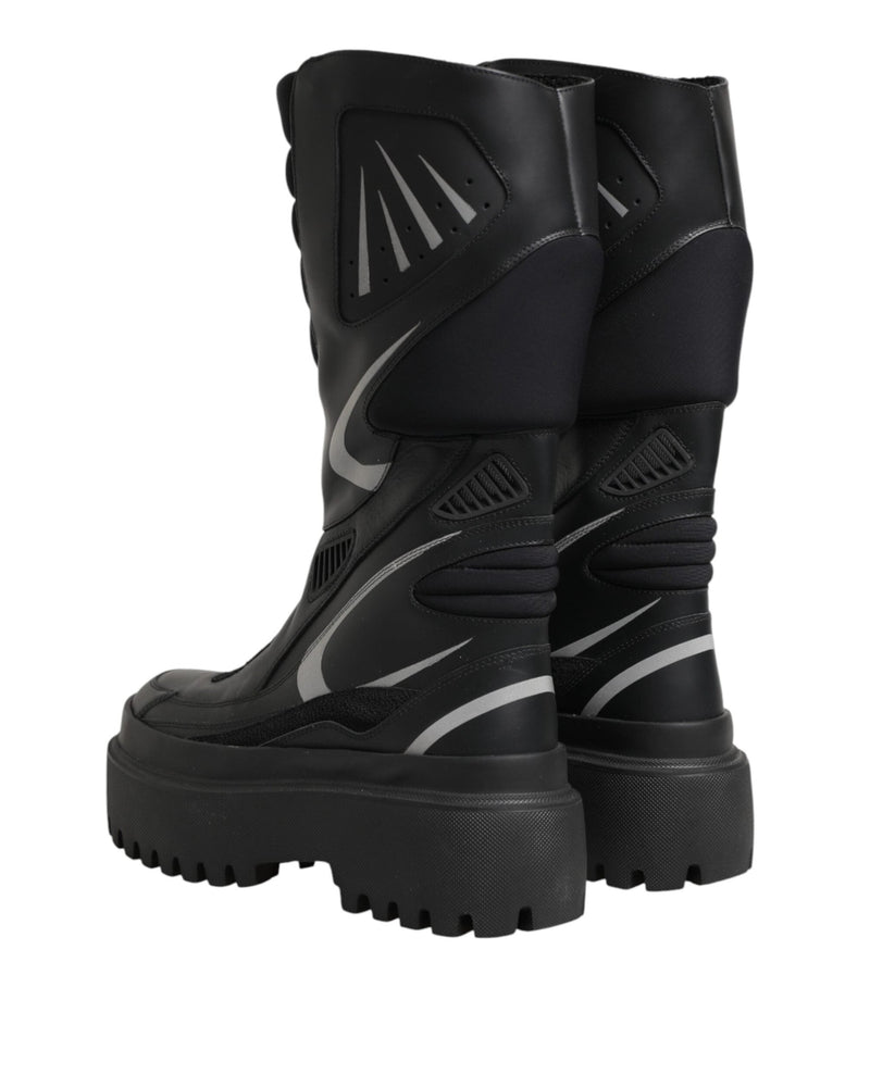 Dolce & Gabbana Black Leather Mid Calf Biker Boots Shoes Glam Steals