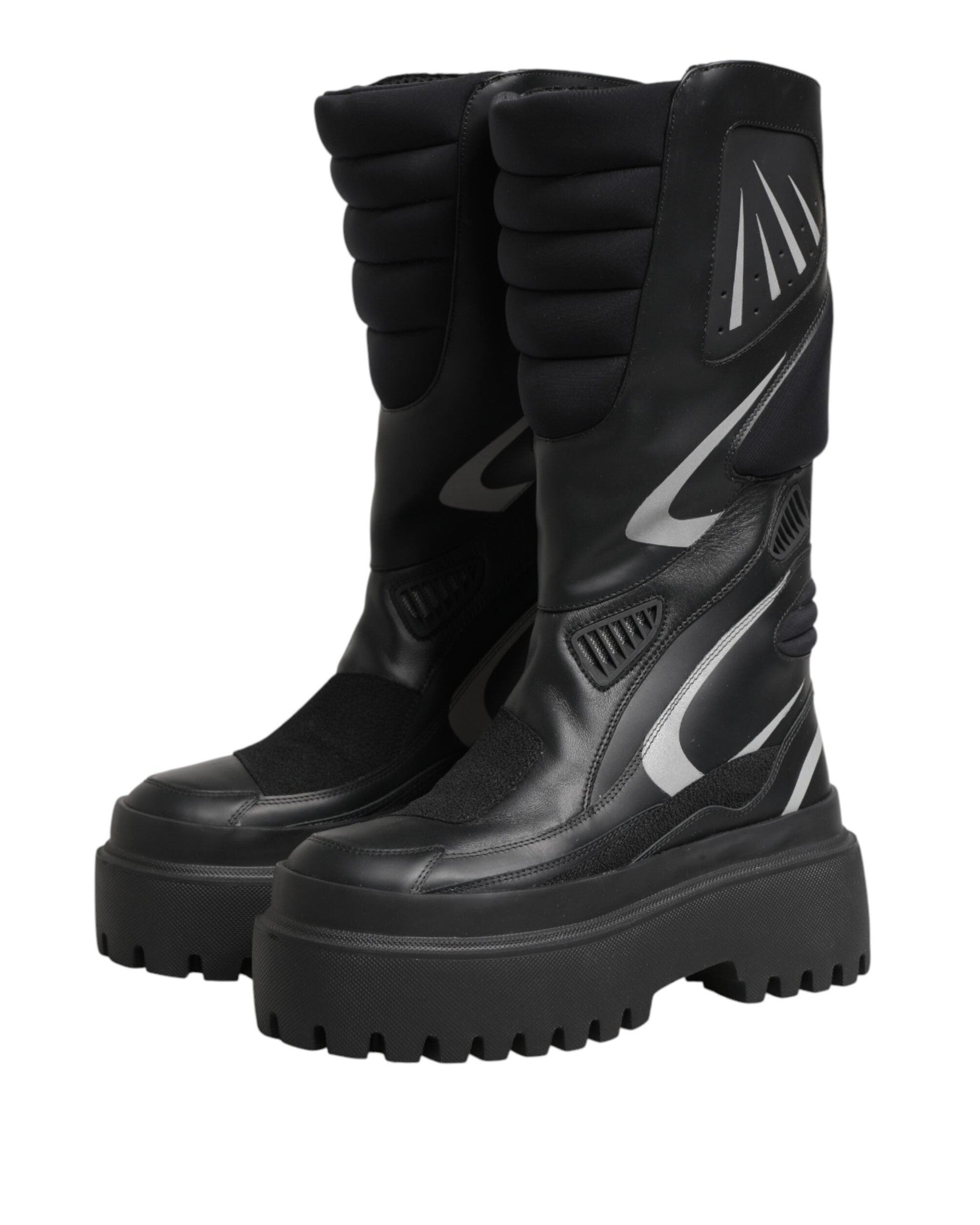 Dolce & Gabbana Black Leather Mid Calf Biker Boots Shoes Glam Steals