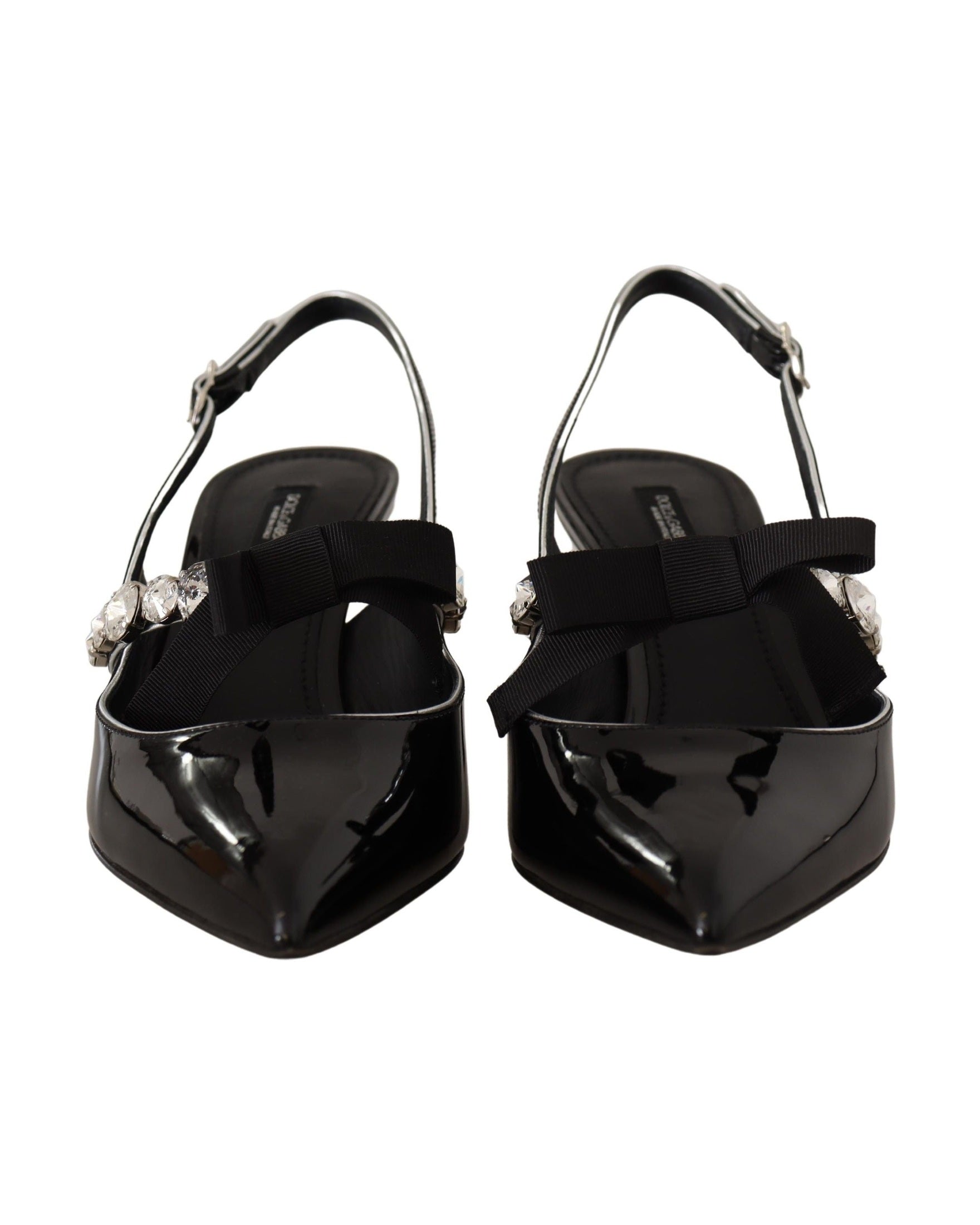 Dolce & Gabbana Black Leather Patent Crystal Slingbacks Shoes Glam Steals