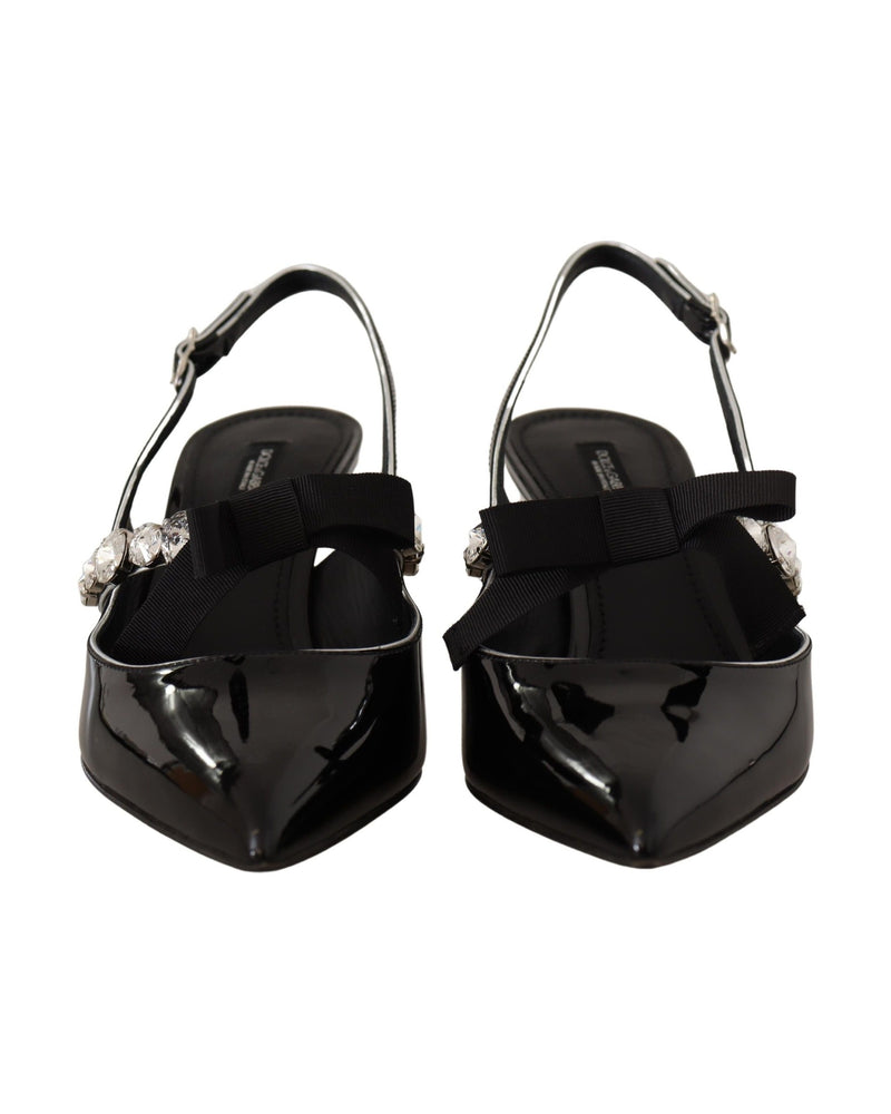Dolce & Gabbana Black Leather Patent Crystal Slingbacks Shoes Glam Steals