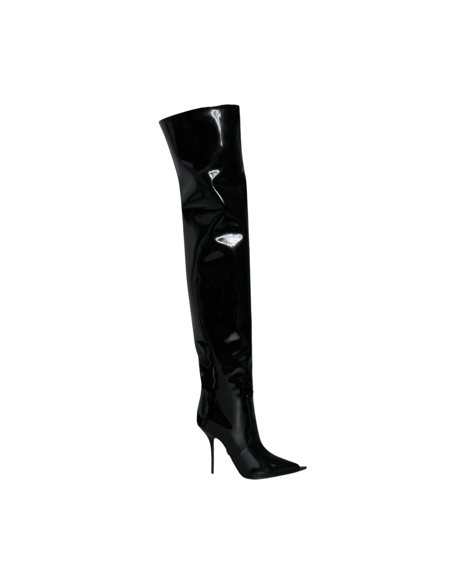 Dolce & Gabbana Black Leather Patent Knee High Boots Shoes Glam Steals
