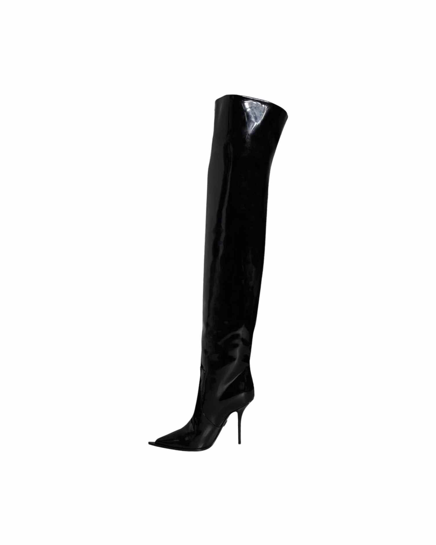 Dolce & Gabbana Black Leather Patent Knee High Boots Shoes Glam Steals