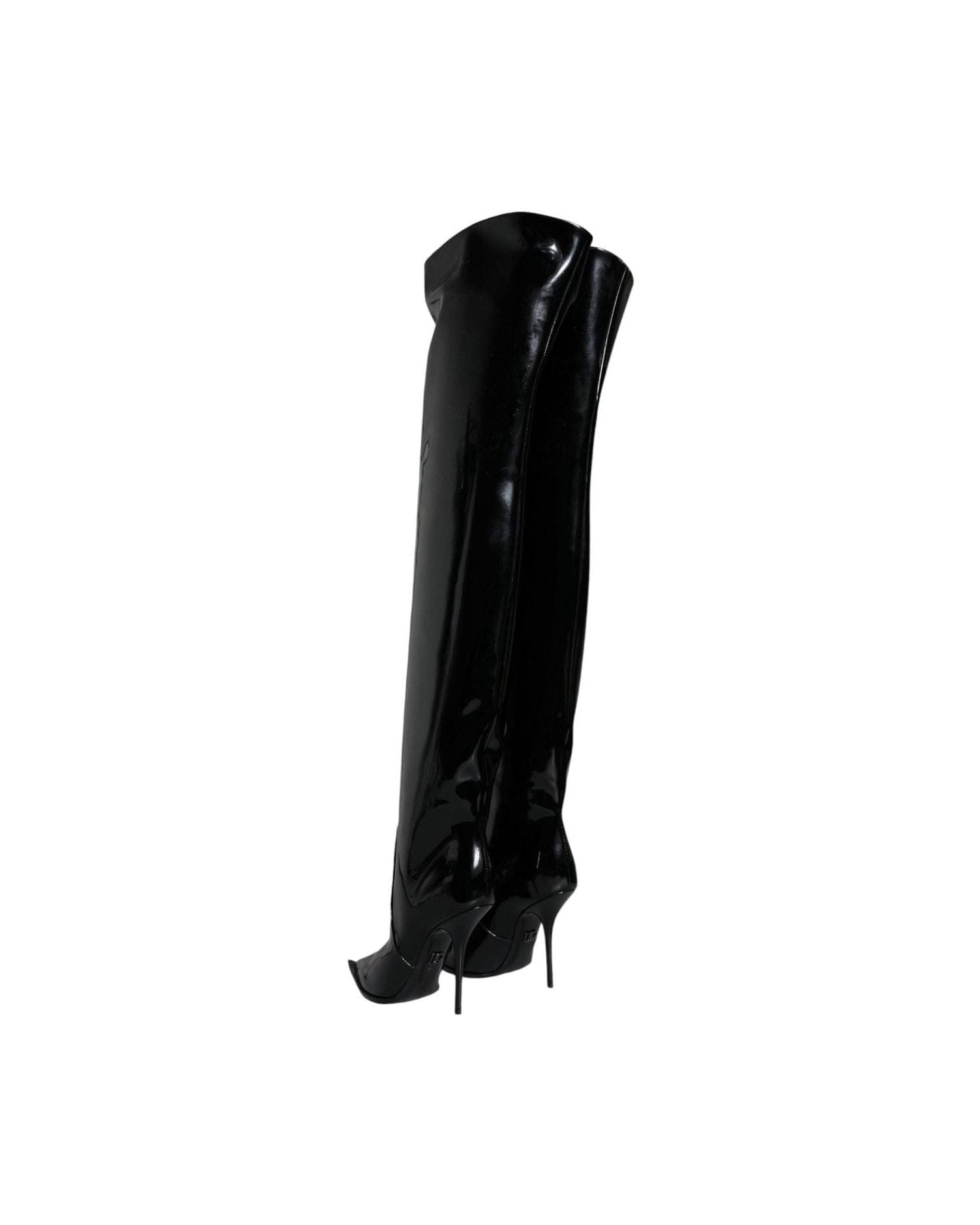 Dolce & Gabbana Black Leather Patent Knee High Boots Shoes Glam Steals