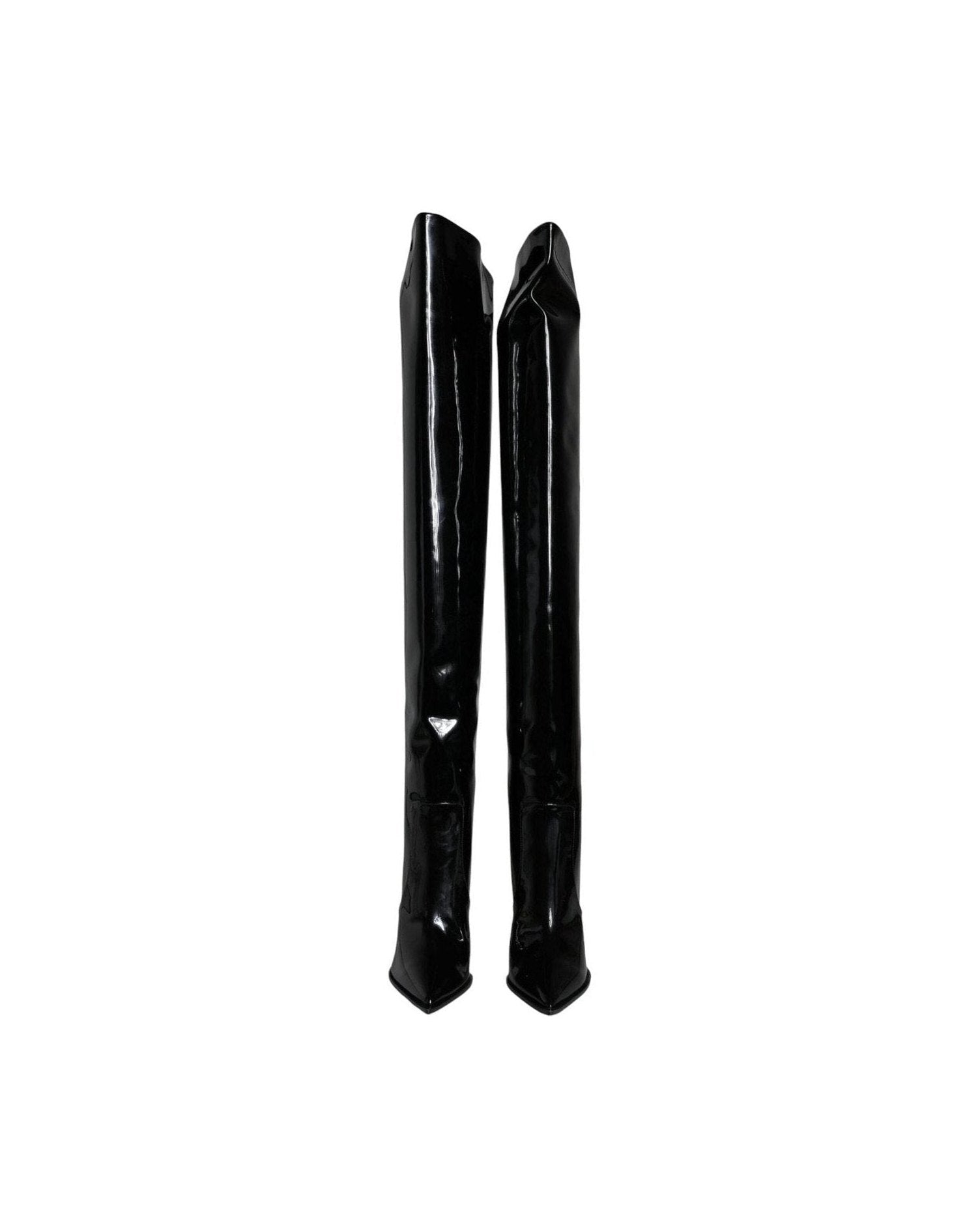 Dolce & Gabbana Black Leather Patent Knee High Boots Shoes Glam Steals