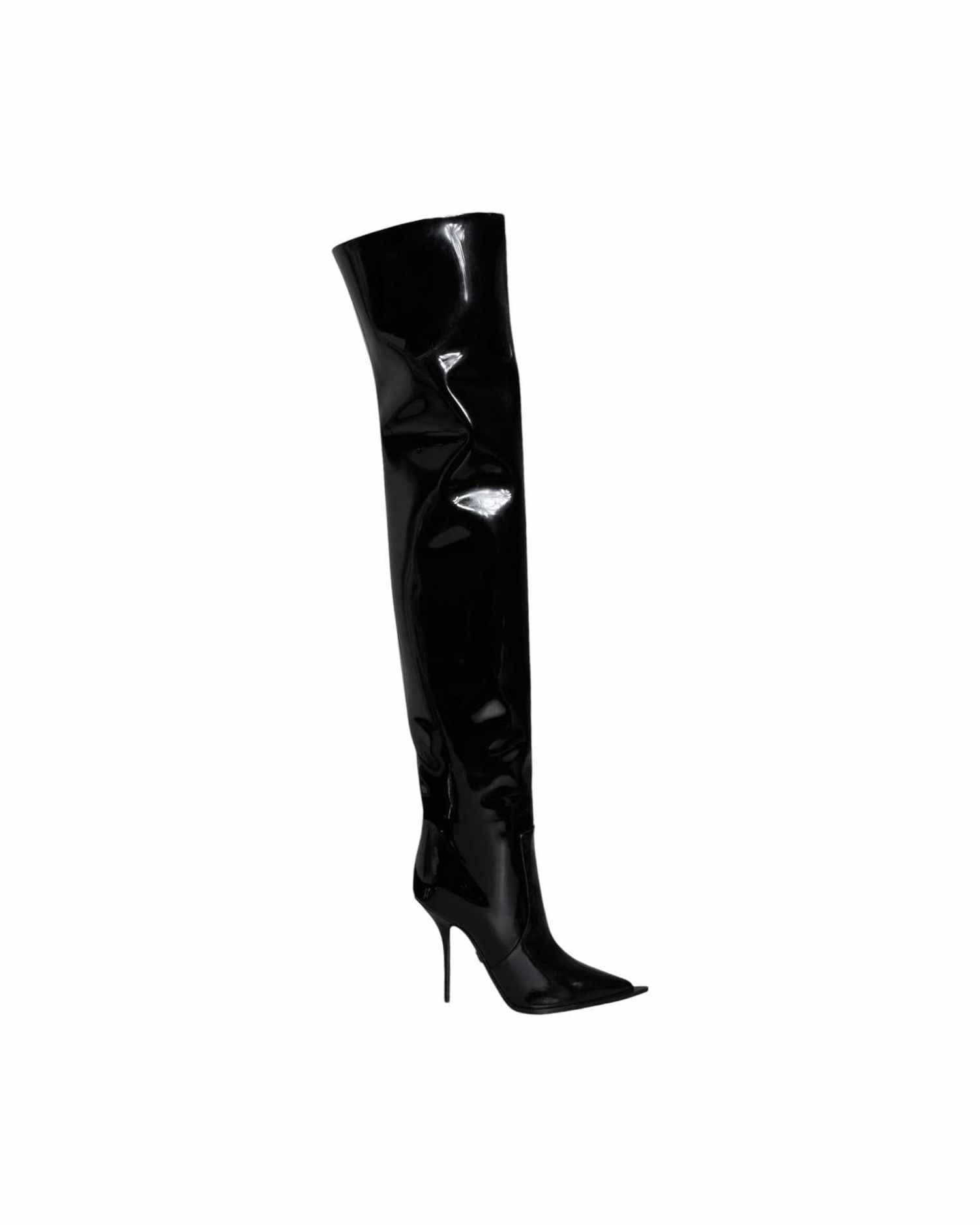 Dolce & Gabbana Black Leather Patent Knee High Boots Shoes Glam Steals