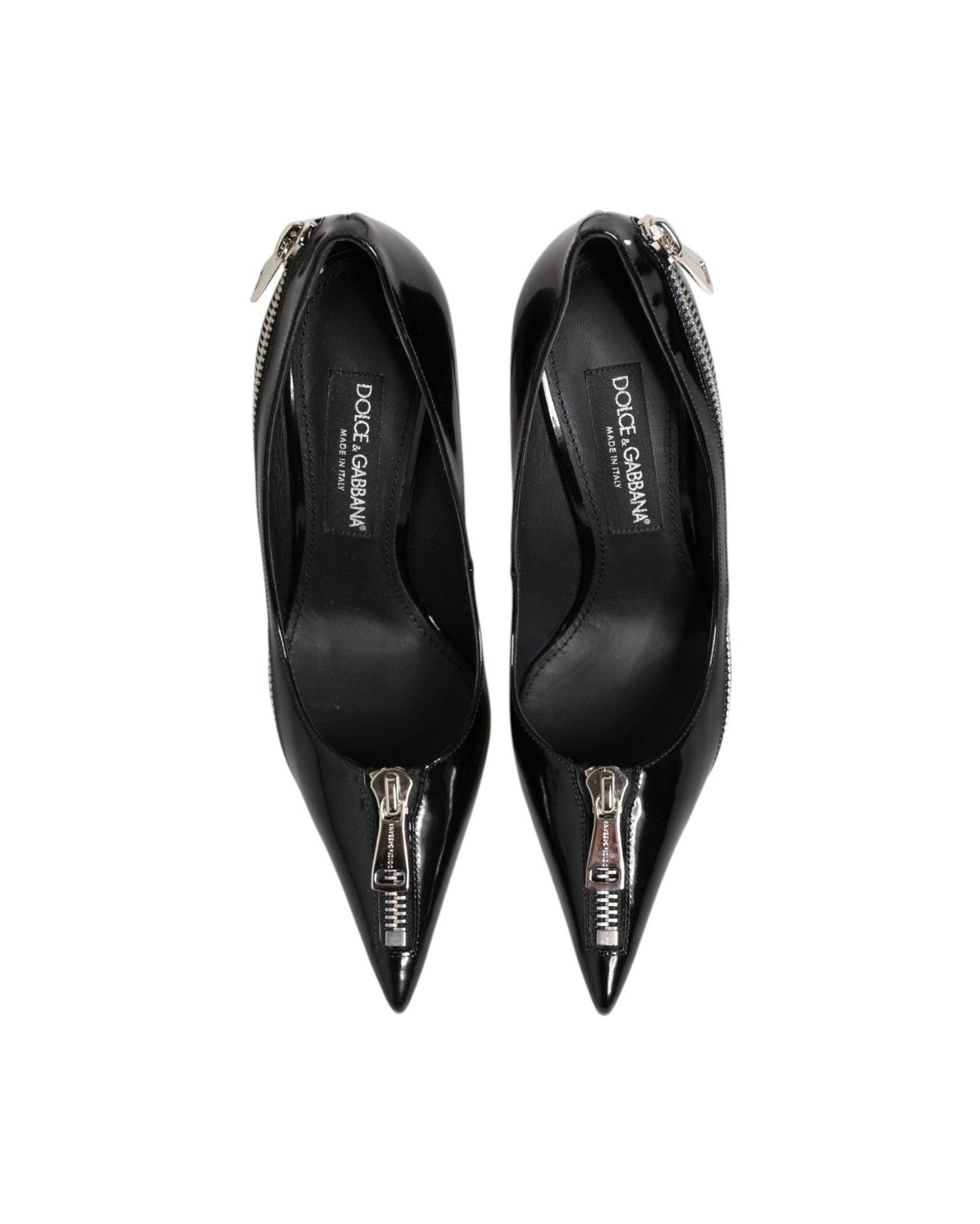 Dolce & Gabbana Black Leather Patent Zipper Heels Pumps Shoes Glam Steals