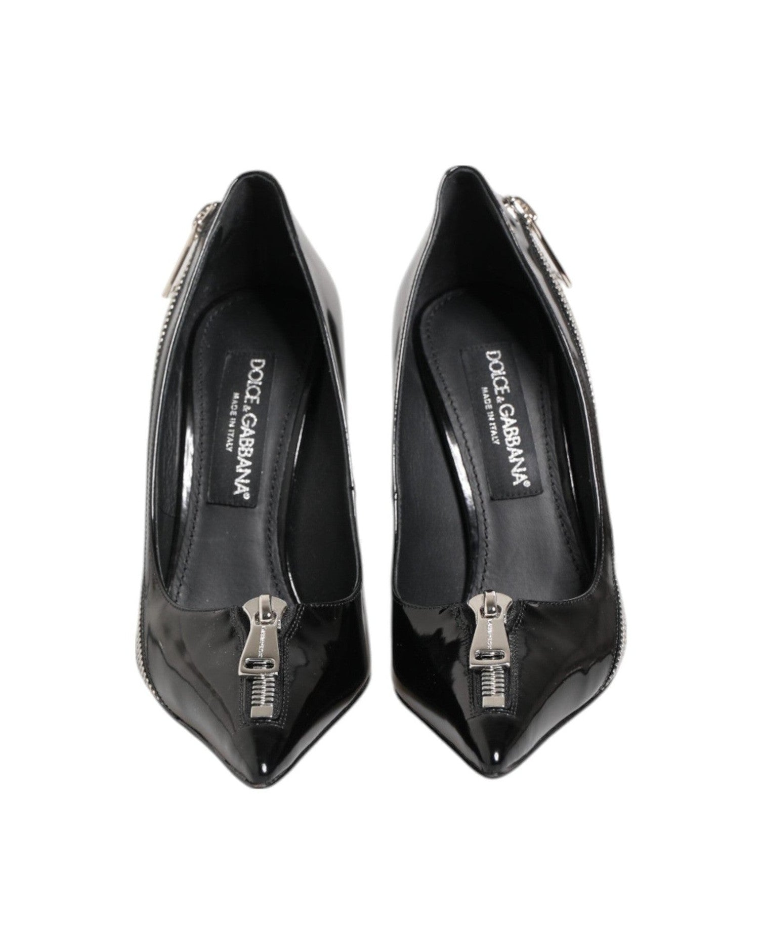Dolce & Gabbana Black Leather Patent Zipper Heels Pumps Shoes Glam Steals