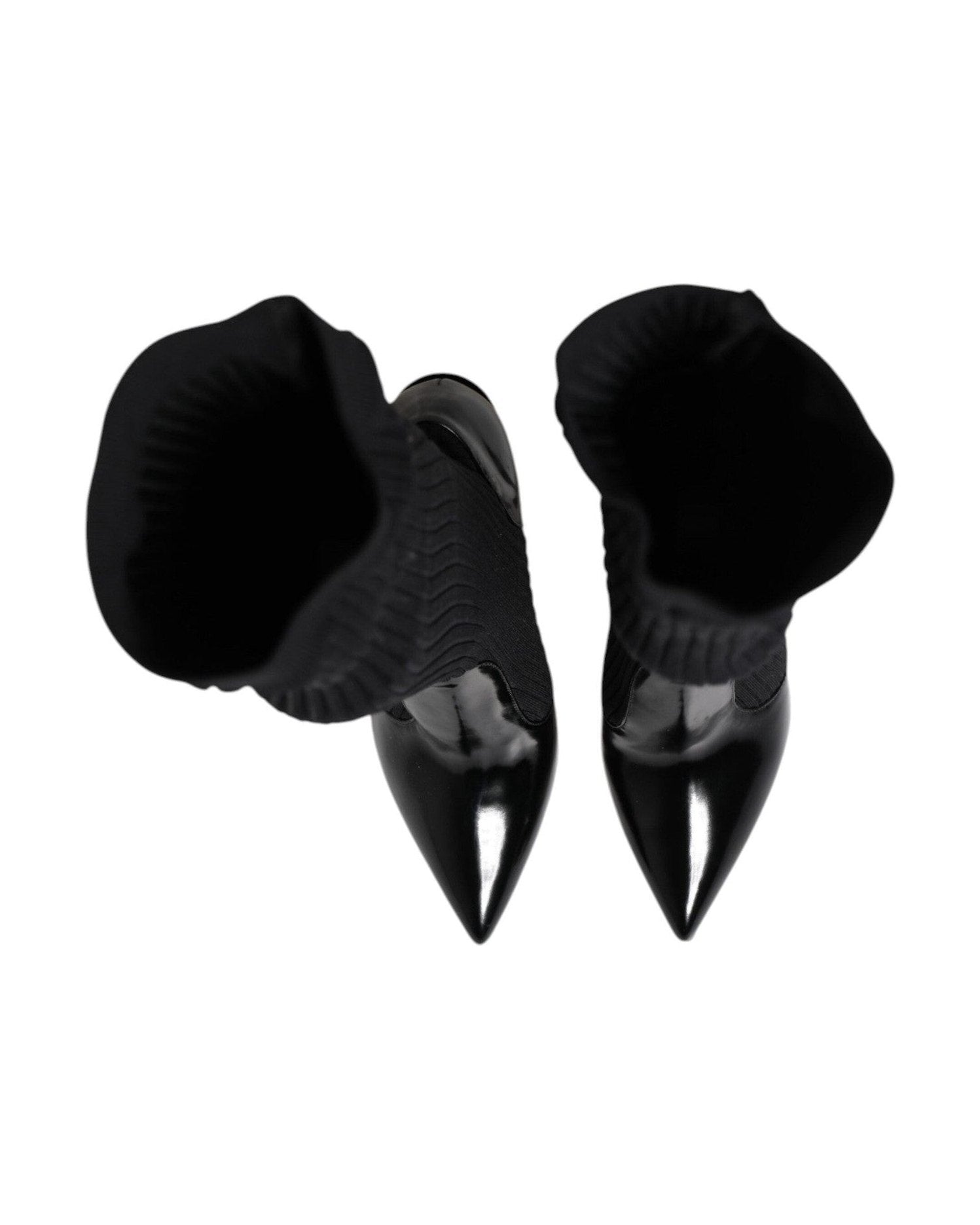 Dolce & Gabbana Black Leather Ribbed Knit Knee Boots Shoes Glam Steals