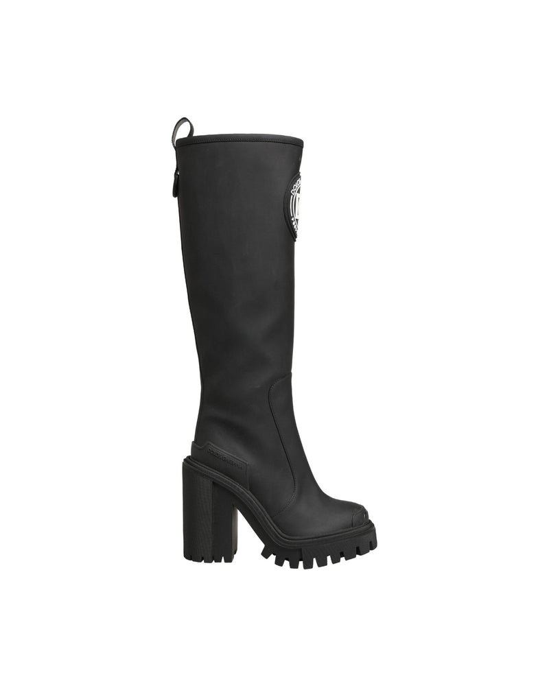 Dolce & Gabbana Black Leather Rubberised High Boots 