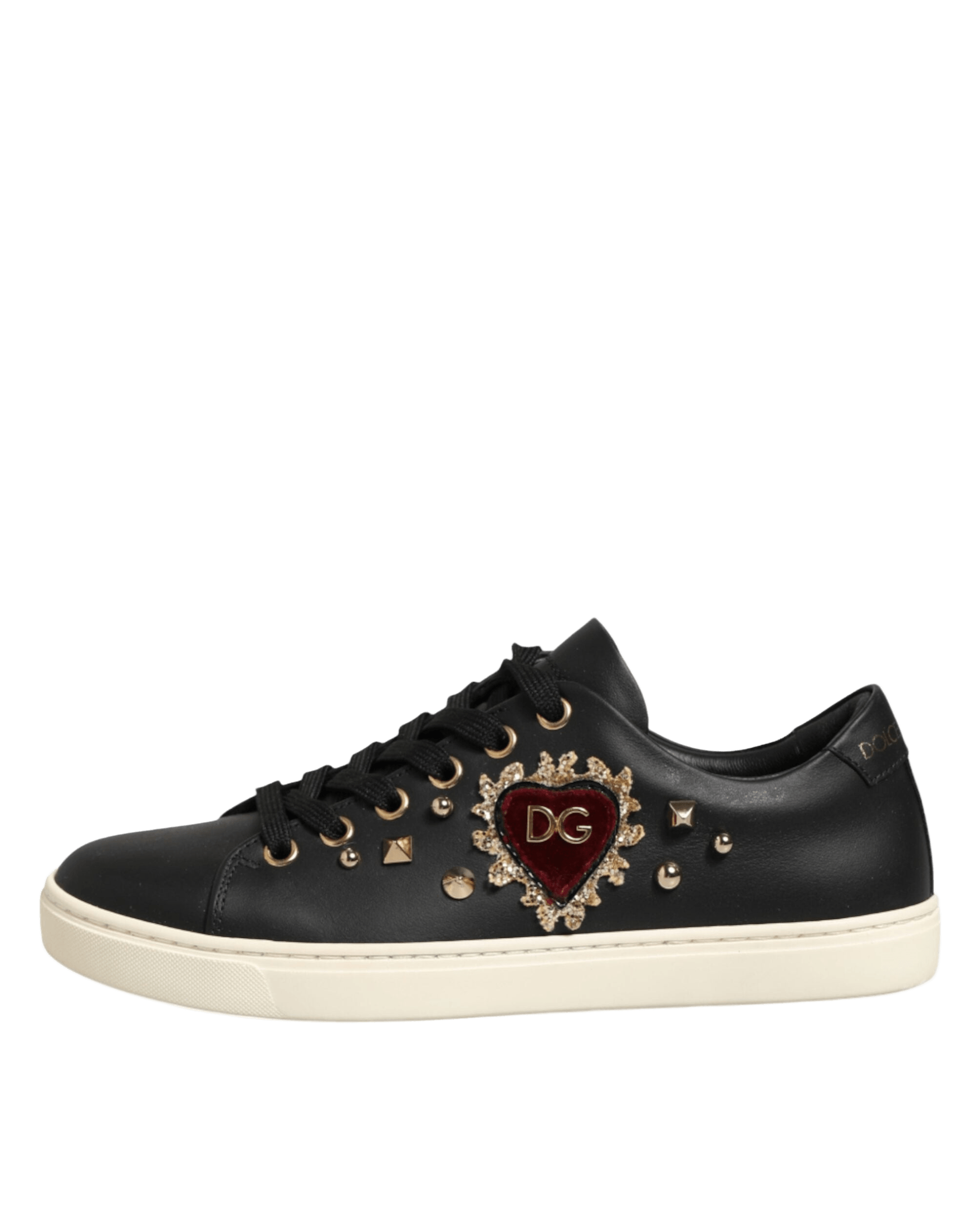 Dolce & Gabbana Black Leather Sacred Heart Sneakers Shoes Glam Steals