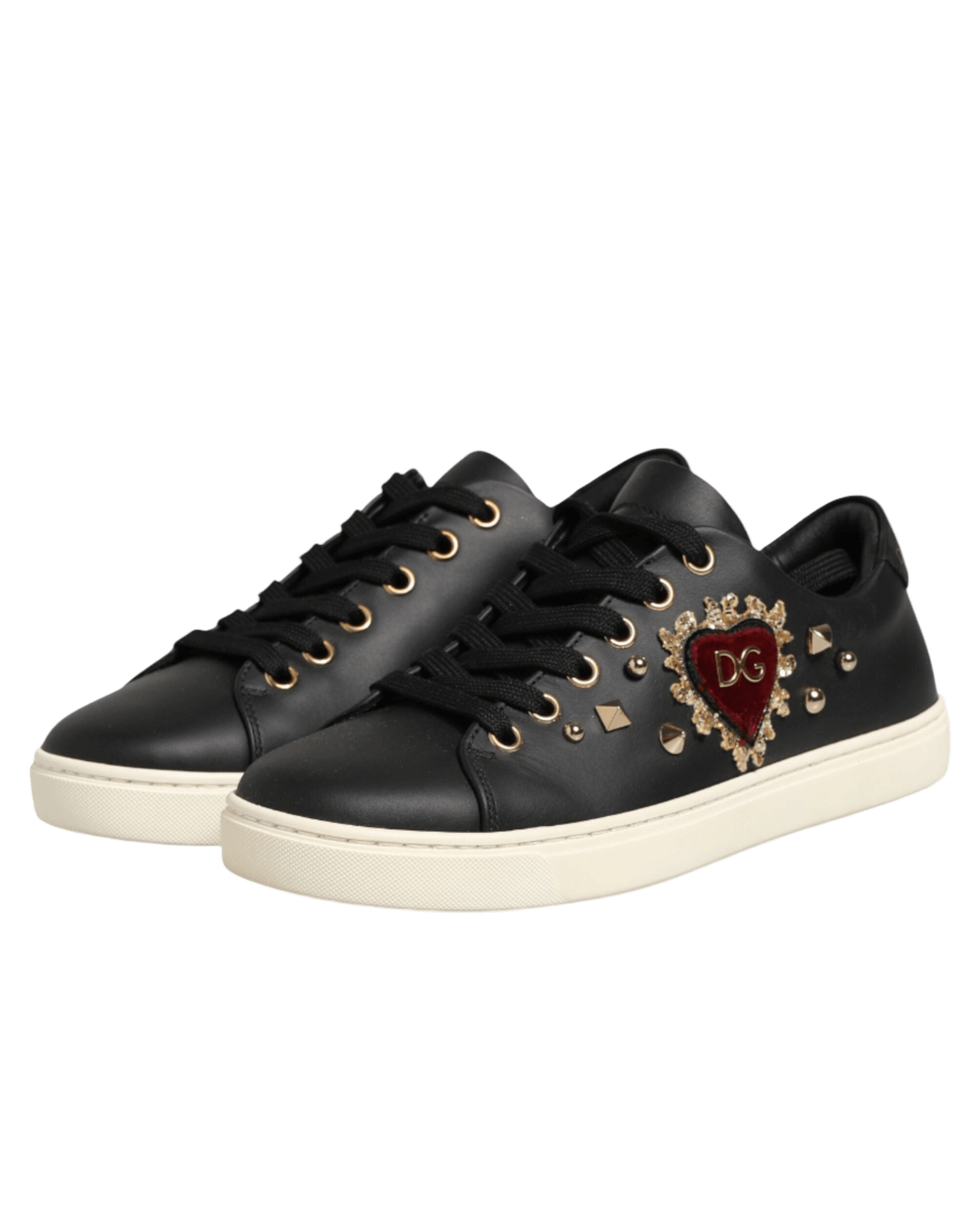 Dolce & Gabbana Black Leather Sacred Heart Sneakers Shoes Glam Steals