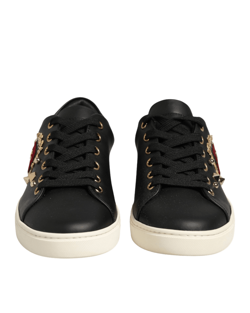 Dolce & Gabbana Black Leather Sacred Heart Sneakers Shoes Glam Steals