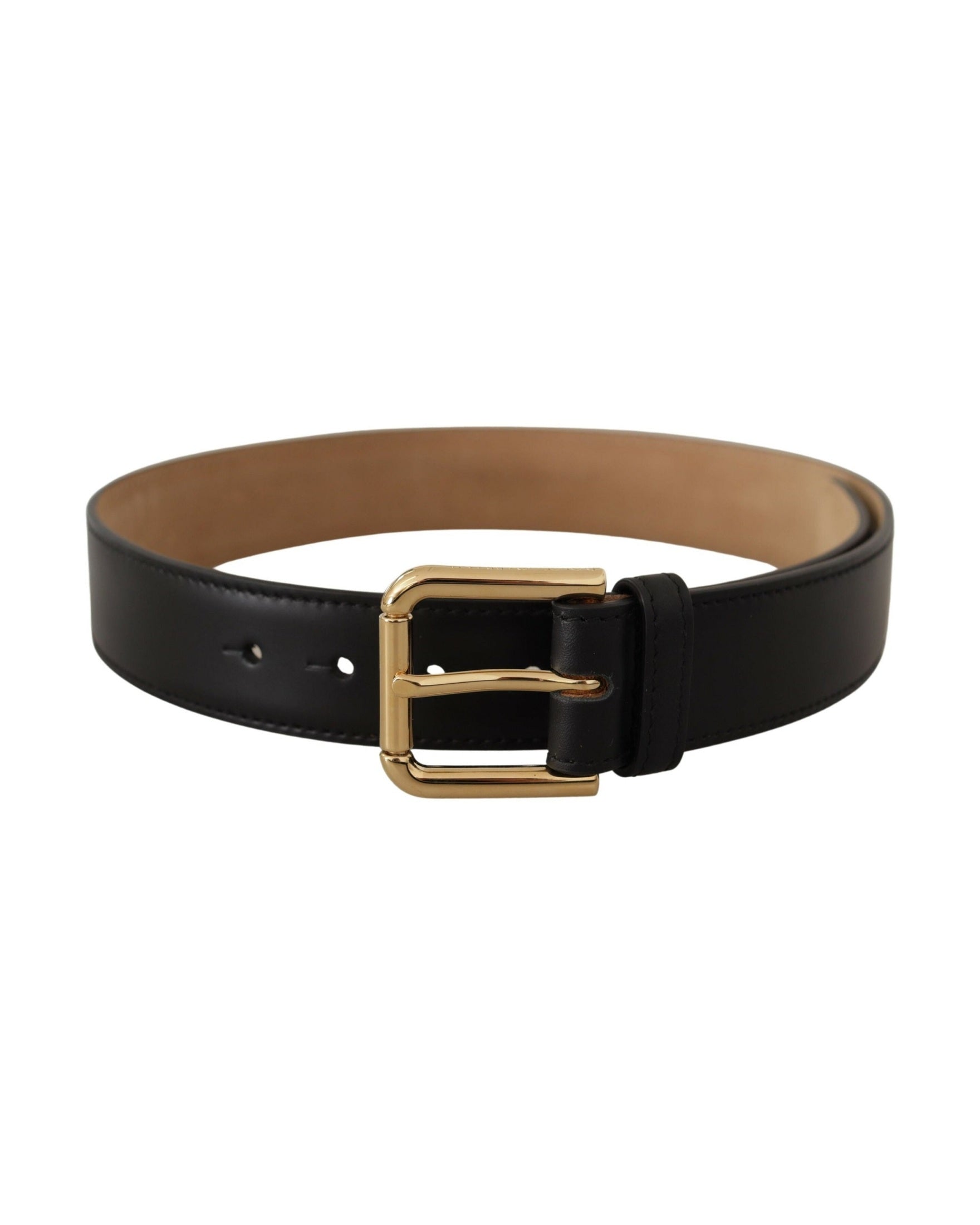 Dolce & Gabbana Black Leather Solid Classic Gold Waist Buckle Belt Belts
