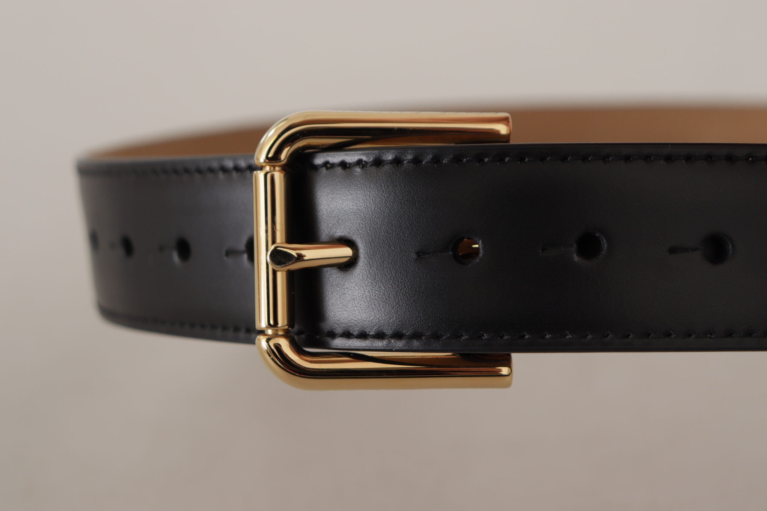 Dolce & Gabbana Black Leather Solid Classic Gold Waist Buckle Belt Glam Steals