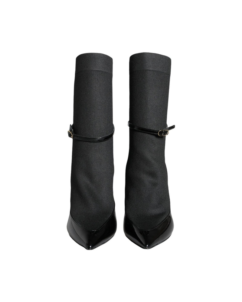 Dolce & Gabbana Black Leather Stilettos Booties Socks Shoes Boots