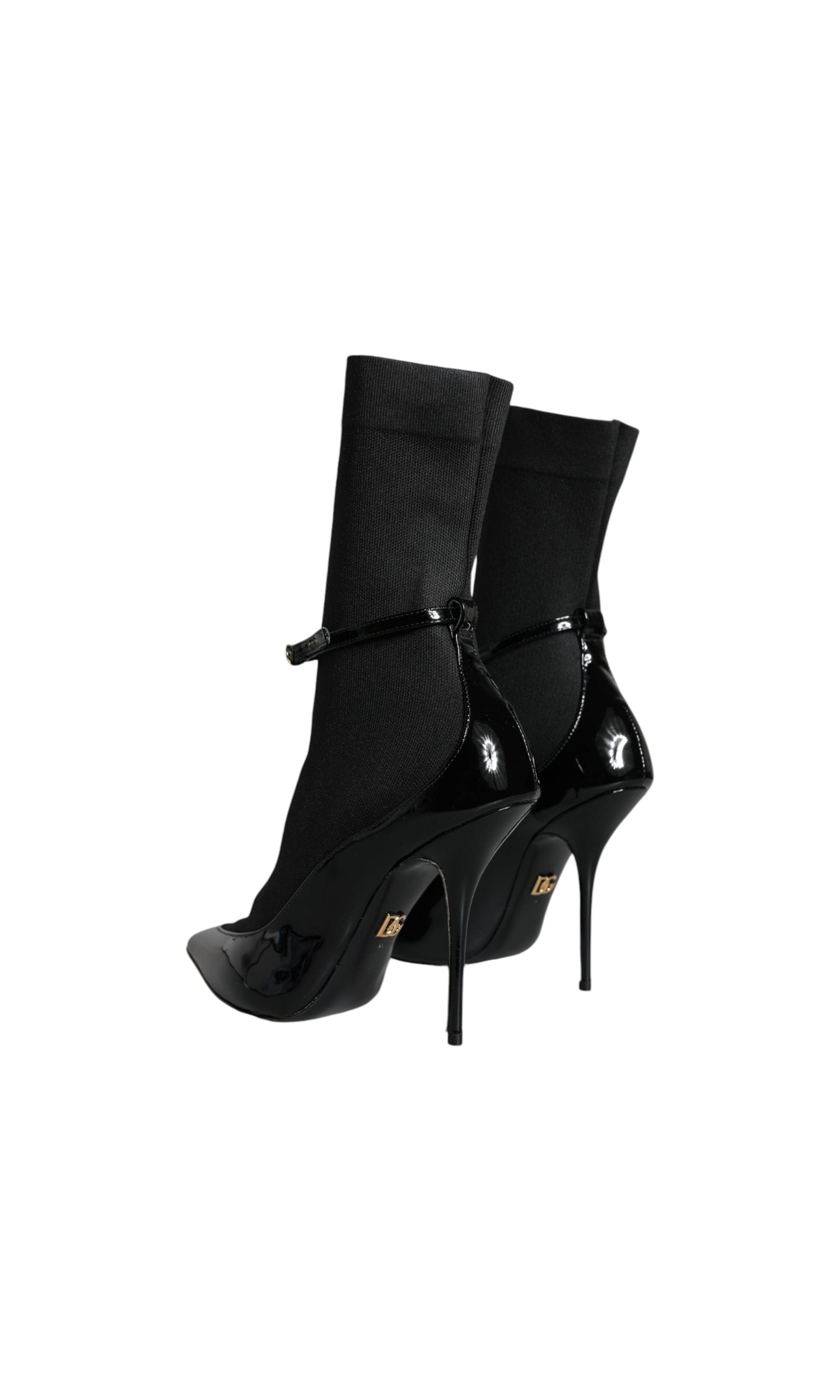 Dolce & Gabbana Black Leather Stilettos Booties Socks Shoes Glam Steals
