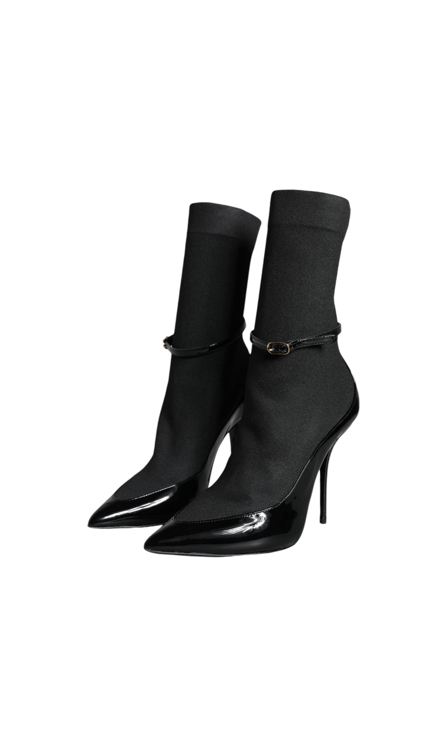 Dolce & Gabbana Black Leather Stilettos Booties Socks Shoes Glam Steals