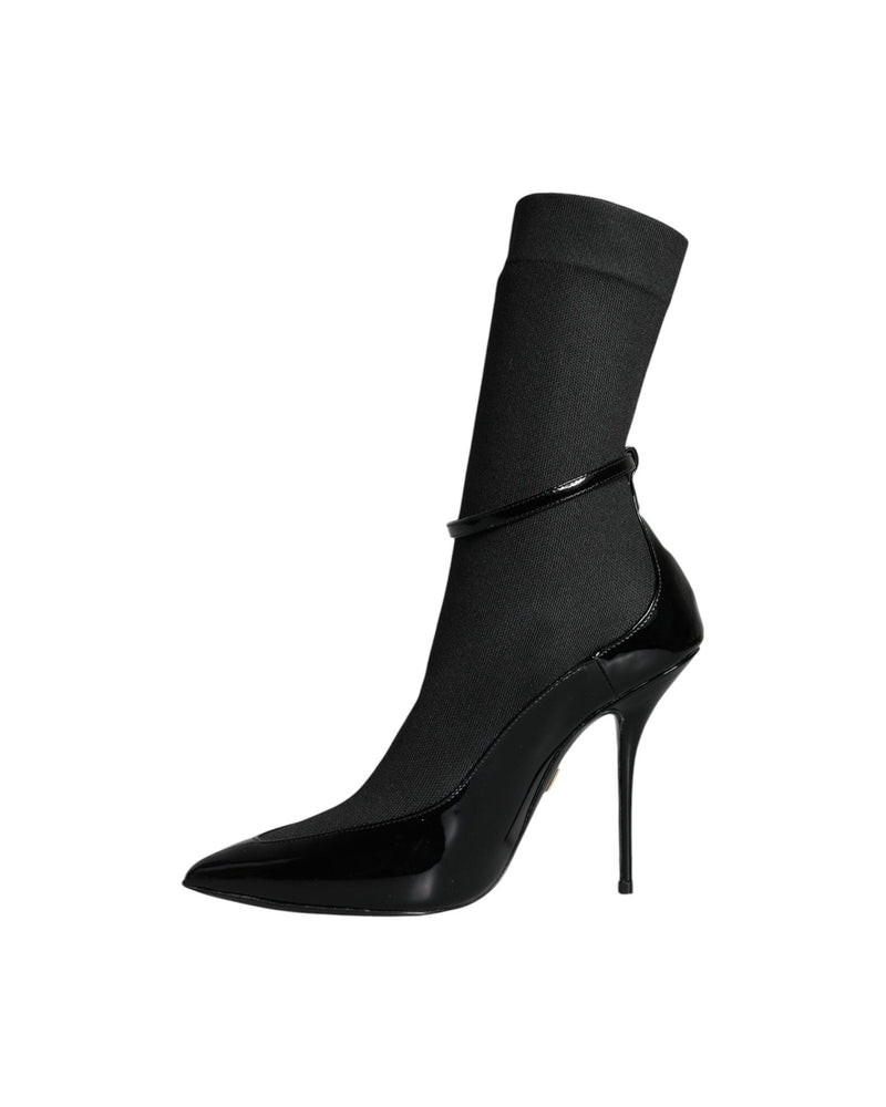 Dolce & Gabbana Black Leather Stilettos Booties Socks Shoes Glam Steals