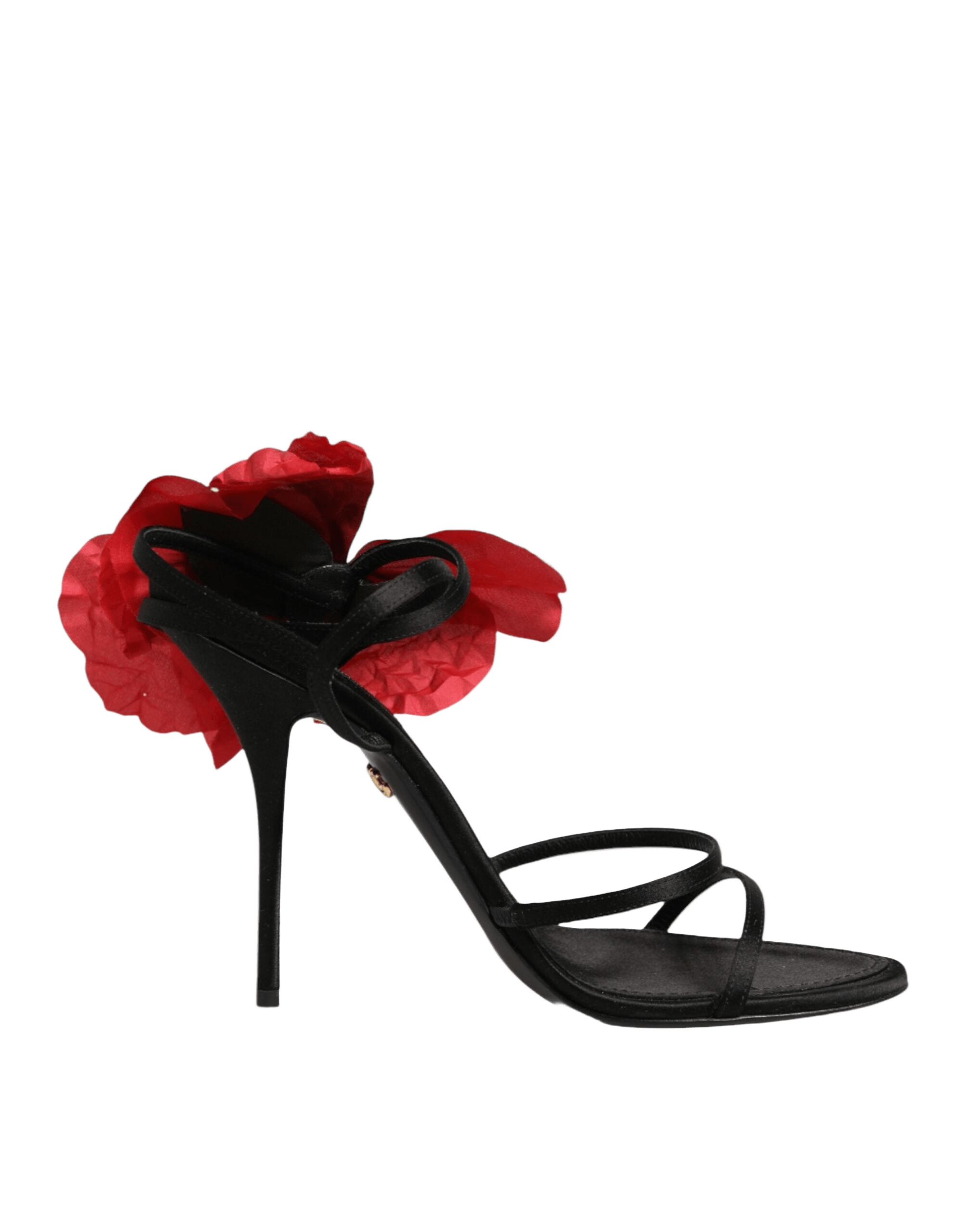 Dolce & Gabbana Black Leather Strappy Flower Heels Sandals Shoes Glam Steals