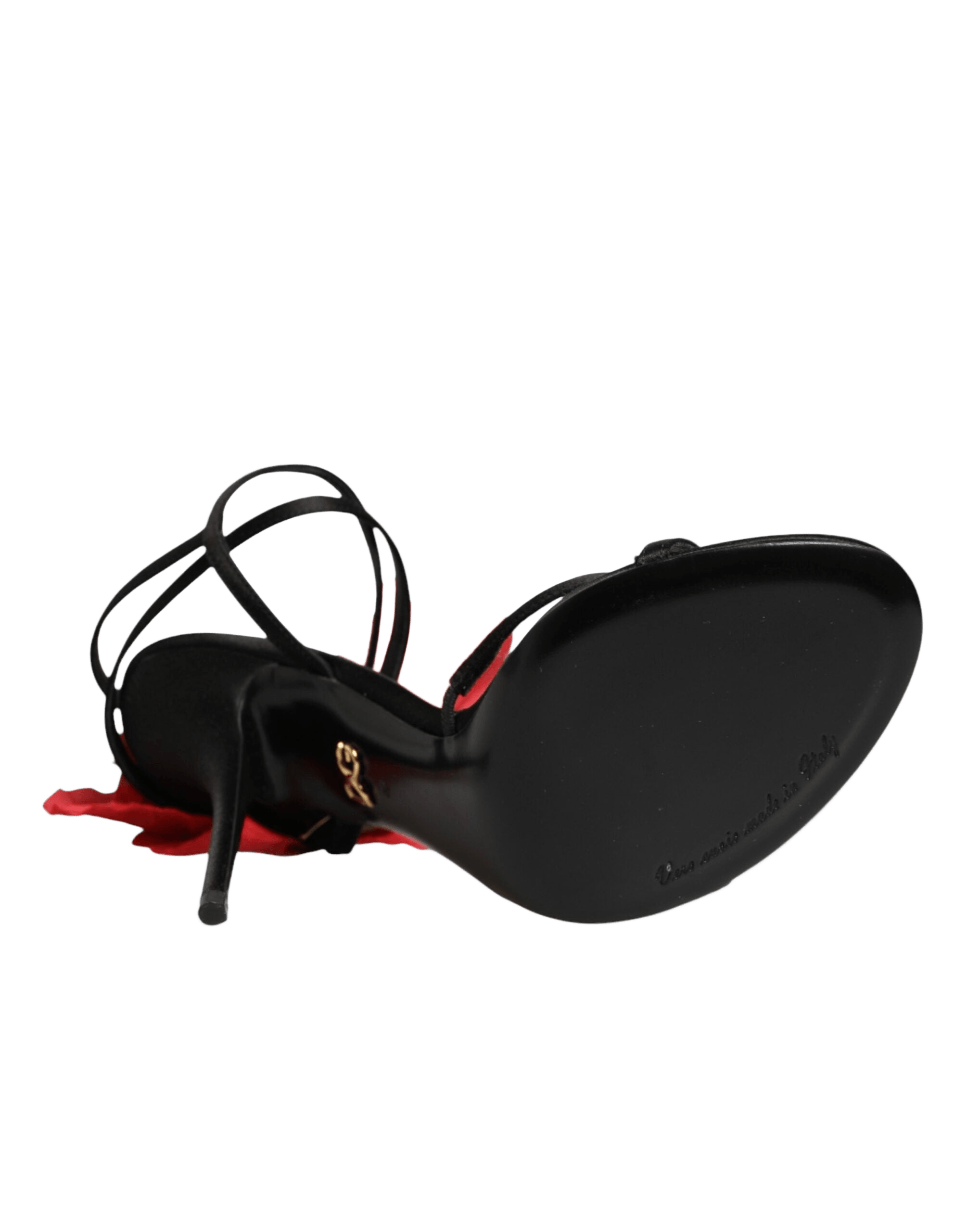 Dolce & Gabbana Black Leather Strappy Flower Heels Sandals Shoes Glam Steals