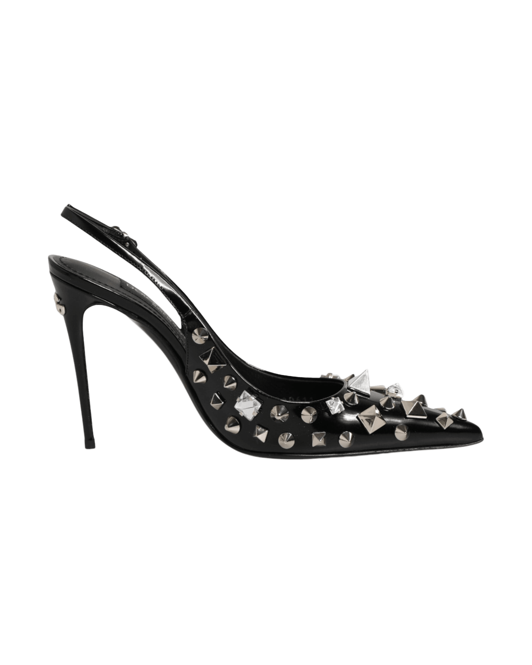 Dolce & Gabbana Black Leather Studded Heels Slingbacks Shoes Heels