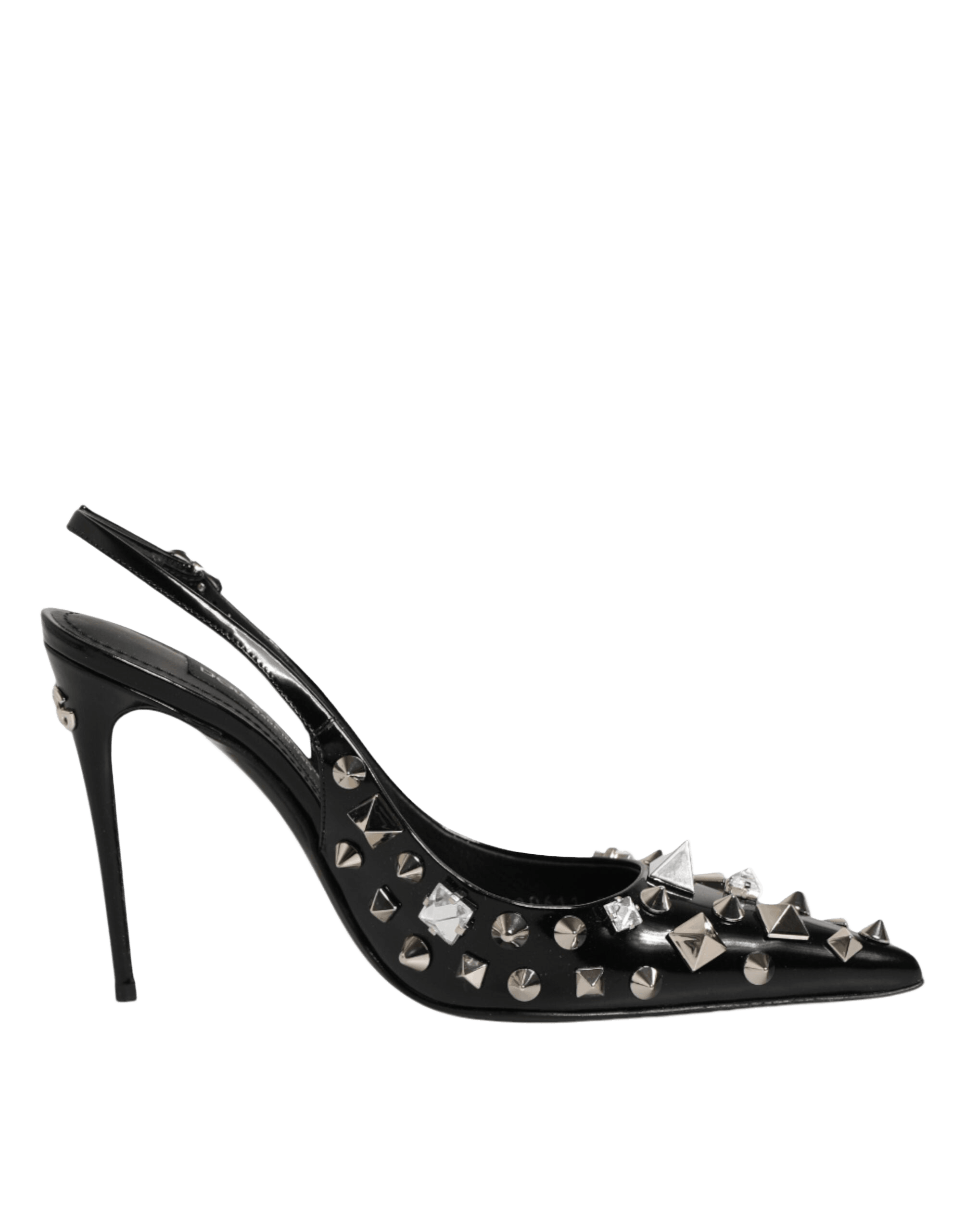 Dolce & Gabbana Black Leather Studded Heels Slingbacks Shoes Glam Steals