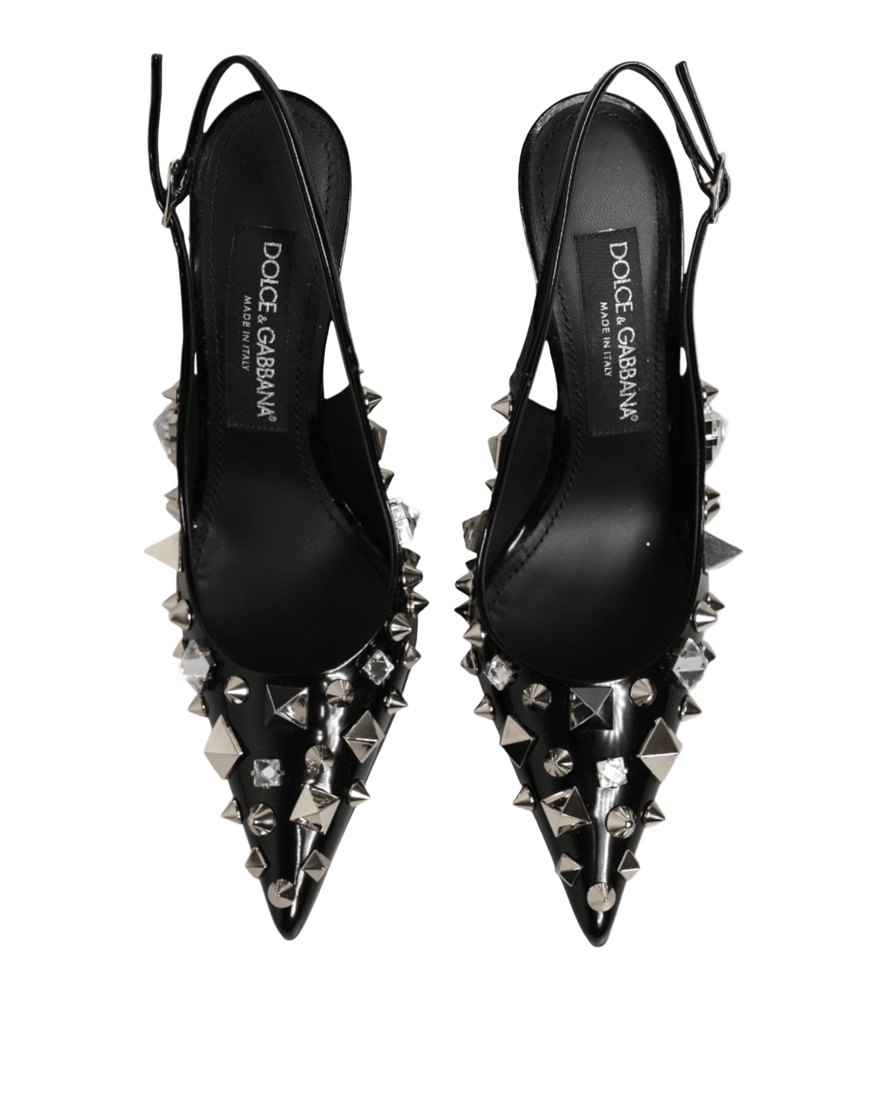 Dolce & Gabbana Black Leather Studded Heels Slingbacks Shoes Heels
