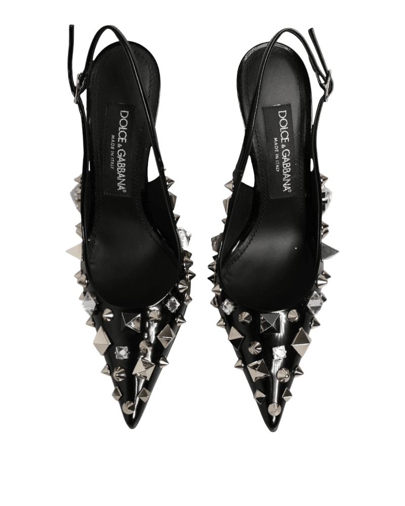 Dolce & Gabbana Black Leather Studded Heels Slingbacks Shoes Glam Steals