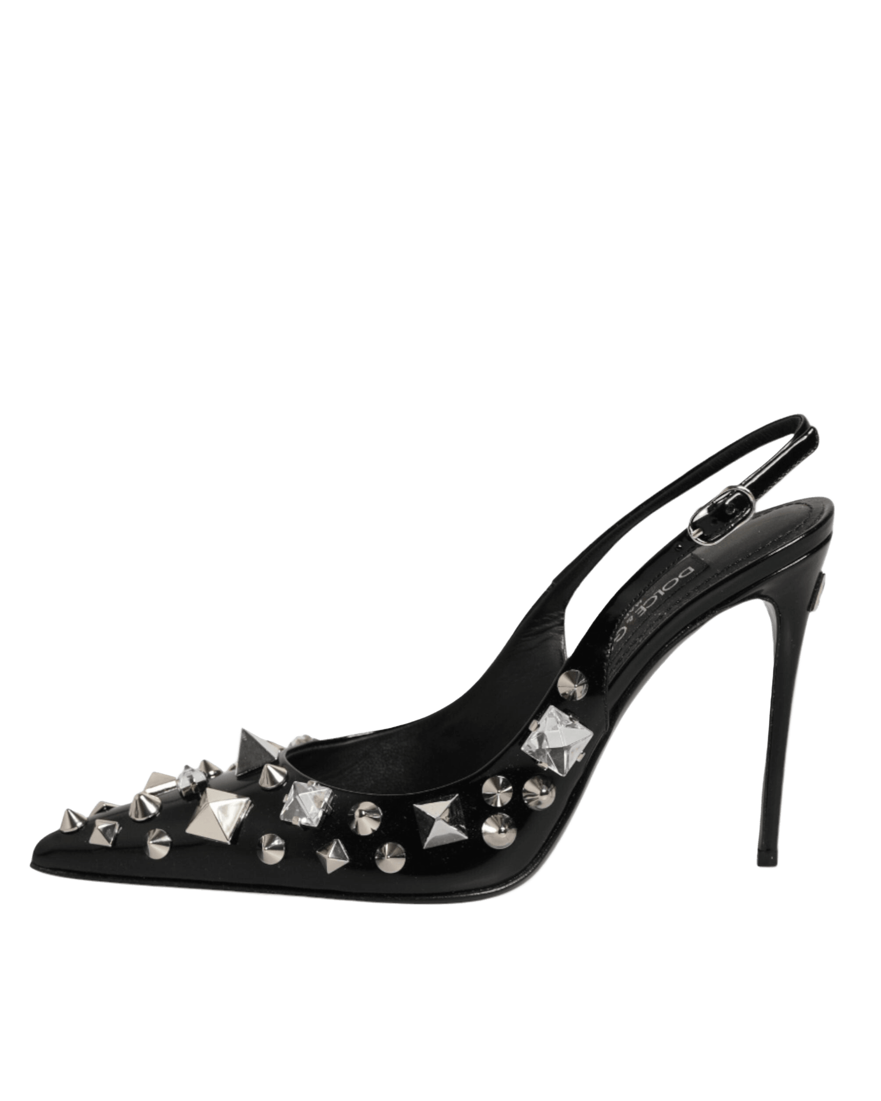 Dolce & Gabbana Black Leather Studded Heels Slingbacks Shoes Heels