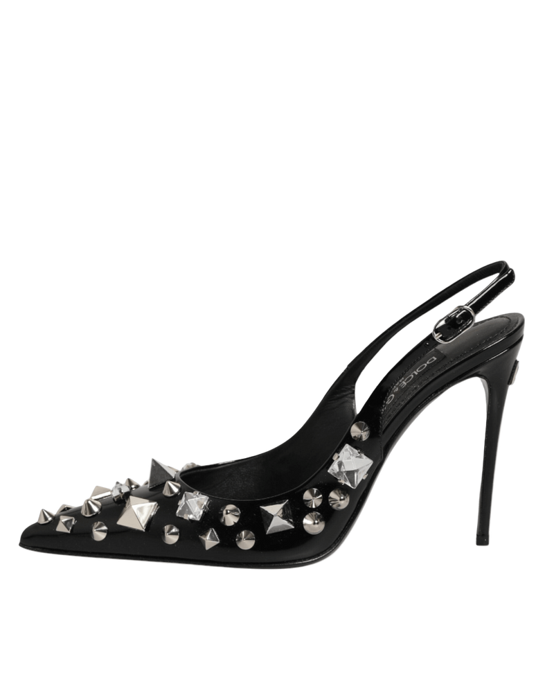 Dolce & Gabbana Black Leather Studded Heels Slingbacks Shoes Glam Steals