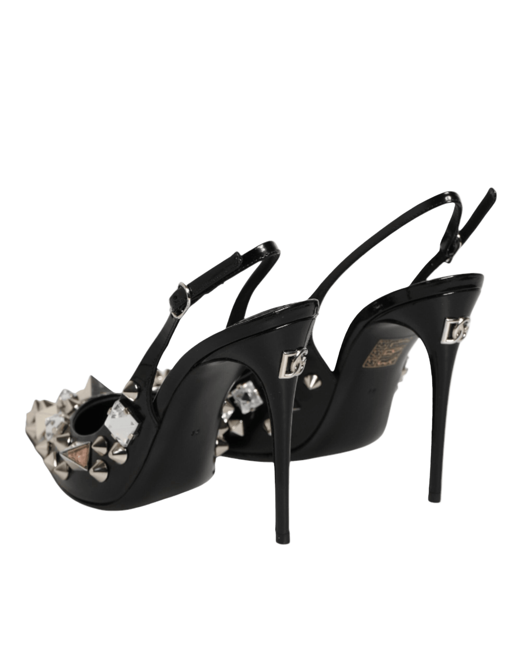 Dolce & Gabbana Black Leather Studded Heels Slingbacks Shoes Heels