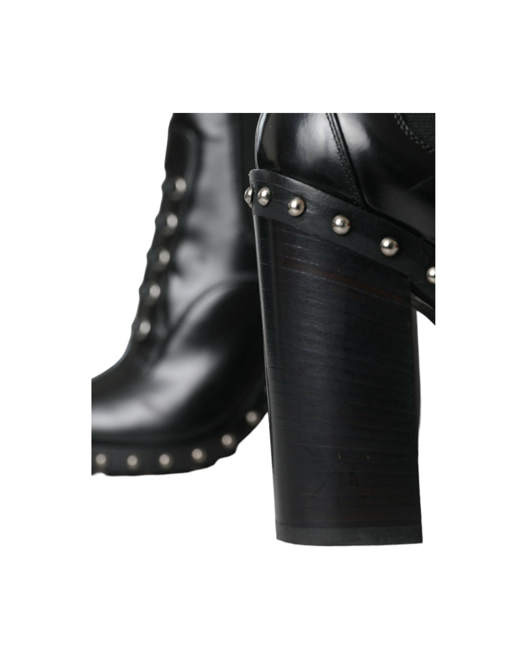 Dolce & Gabbana Black Leather Studded Lace Up Boots Shoes Boots