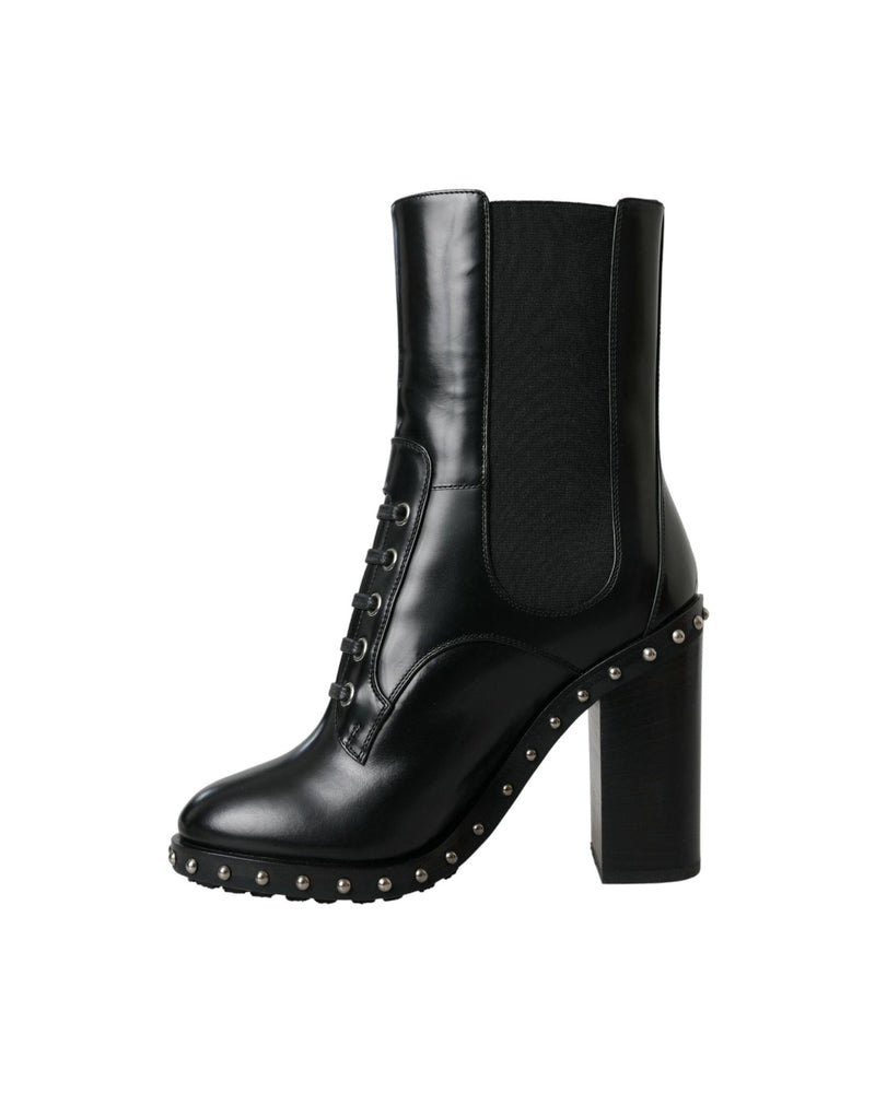 Dolce & Gabbana Black Leather Studded Lace Up Boots Shoes Glam Steals