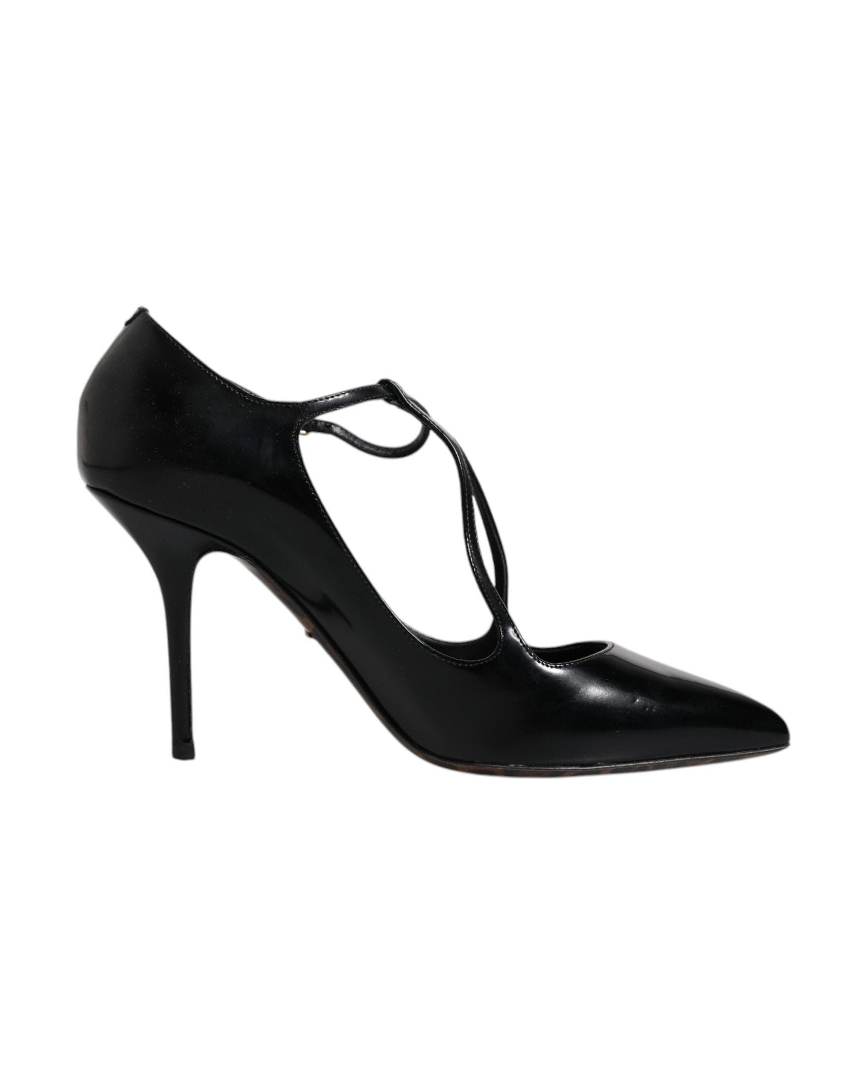 Dolce & Gabbana Black Leather T-Strap Stiletto Heels Shoes Glam Steals