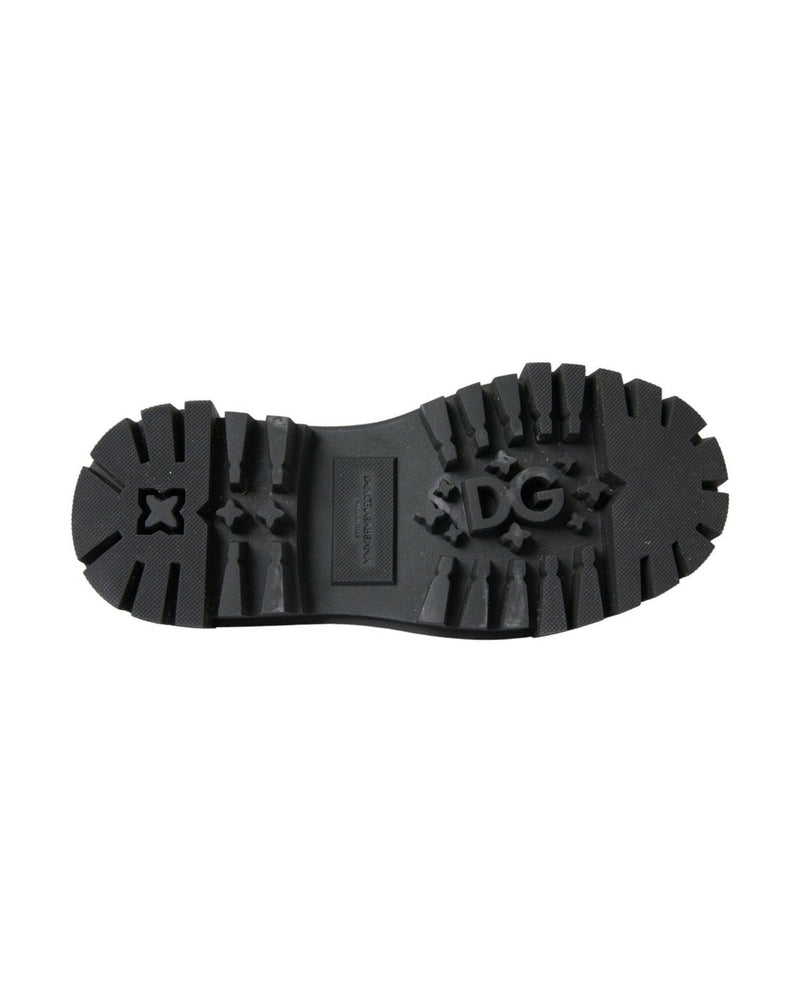 Dolce & Gabbana Black Leather Trekking Derby Embellished Shoes Boots