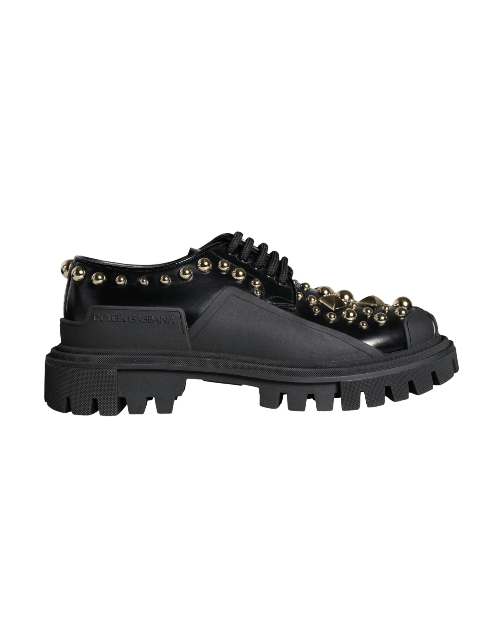 Dolce & Gabbana Black Leather Trekking Derby Embellished Shoes Glam Steals