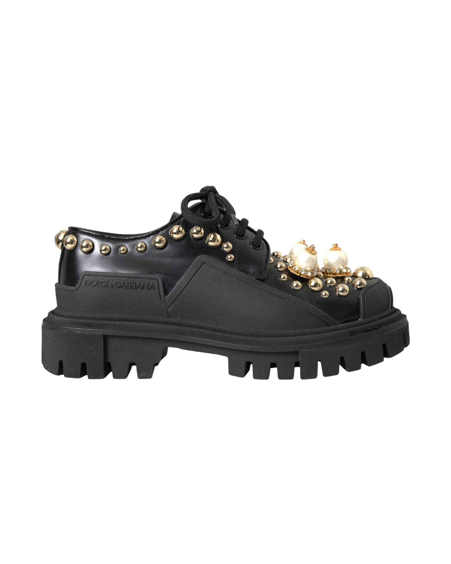 Dolce & Gabbana Black Leather Trekking Derby Embellished Shoes Glam Steals