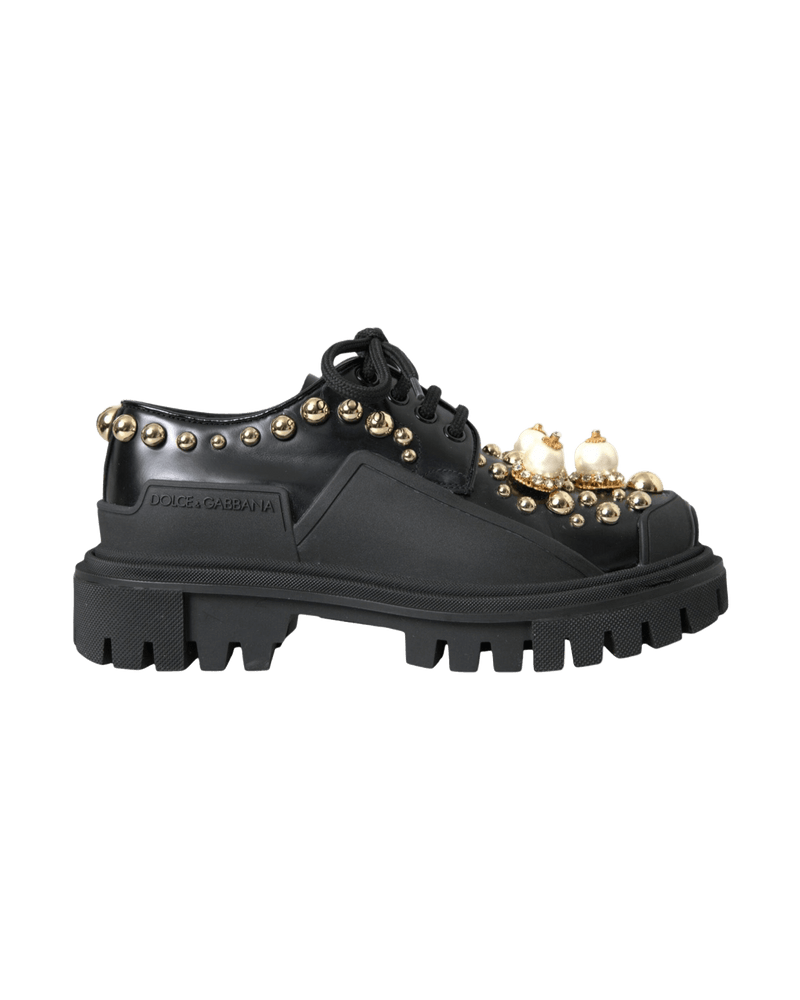 Dolce & Gabbana Black Leather Trekking Derby Embellished Shoes Glam Steals