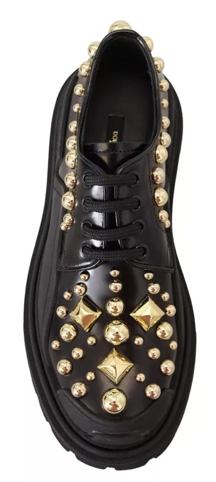 Dolce & Gabbana Black Leather Trekking Derby Embellished Shoes Glam Steals