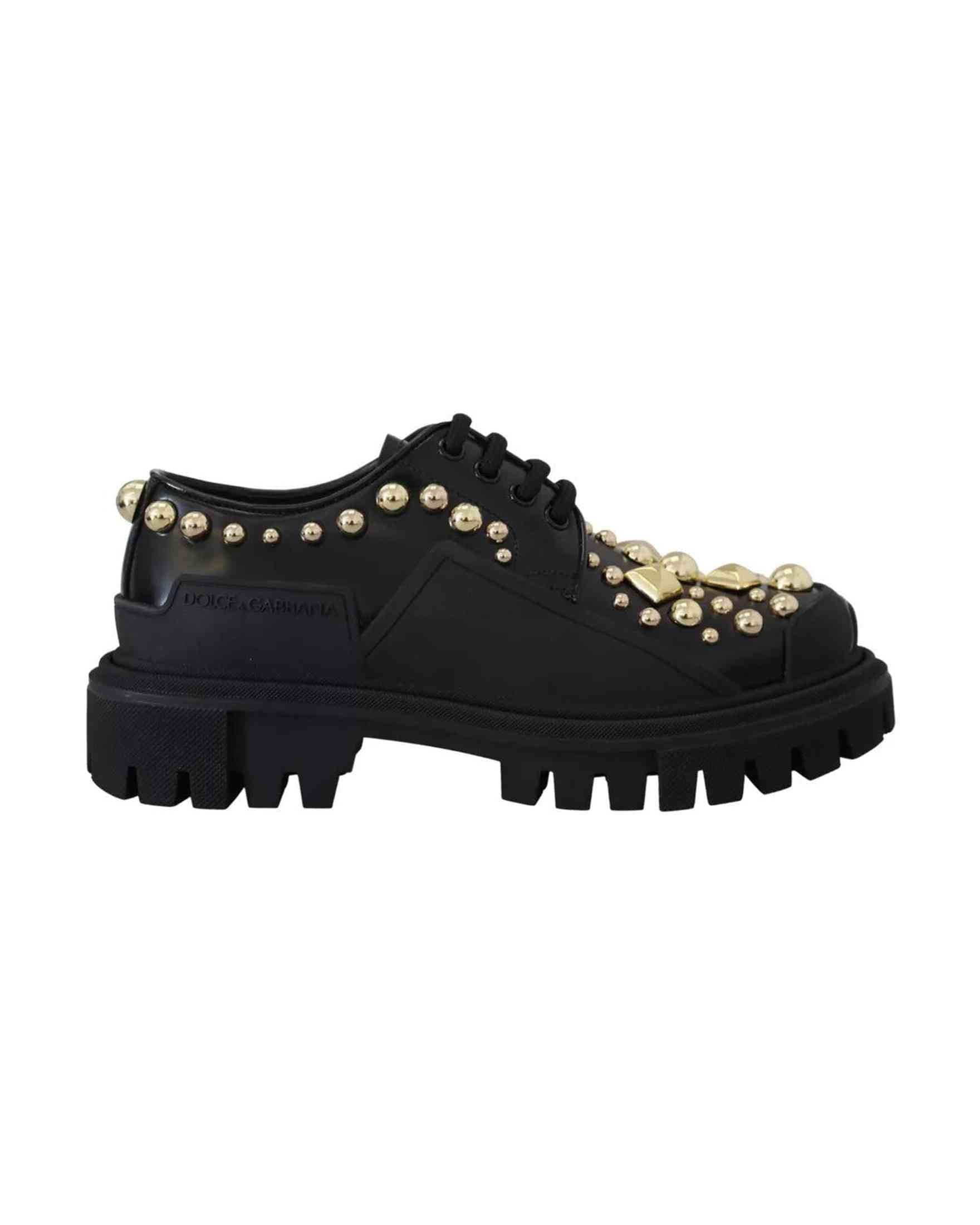 Dolce & Gabbana Black Leather Trekking Derby Embellished Shoes Glam Steals