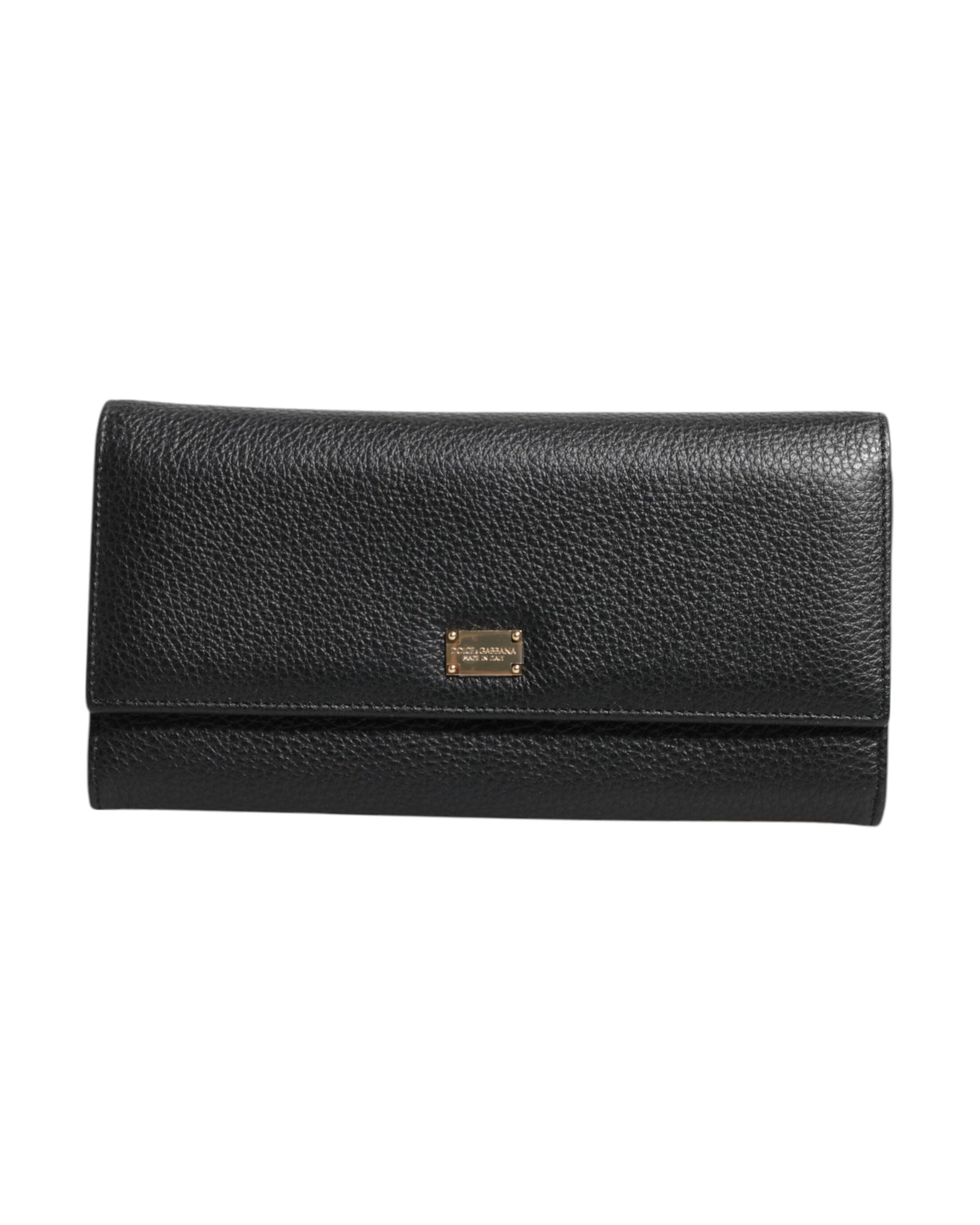 Dolce & Gabbana Black Leather Trifold Logo Plaque Card Holder Wallet Glam Steals