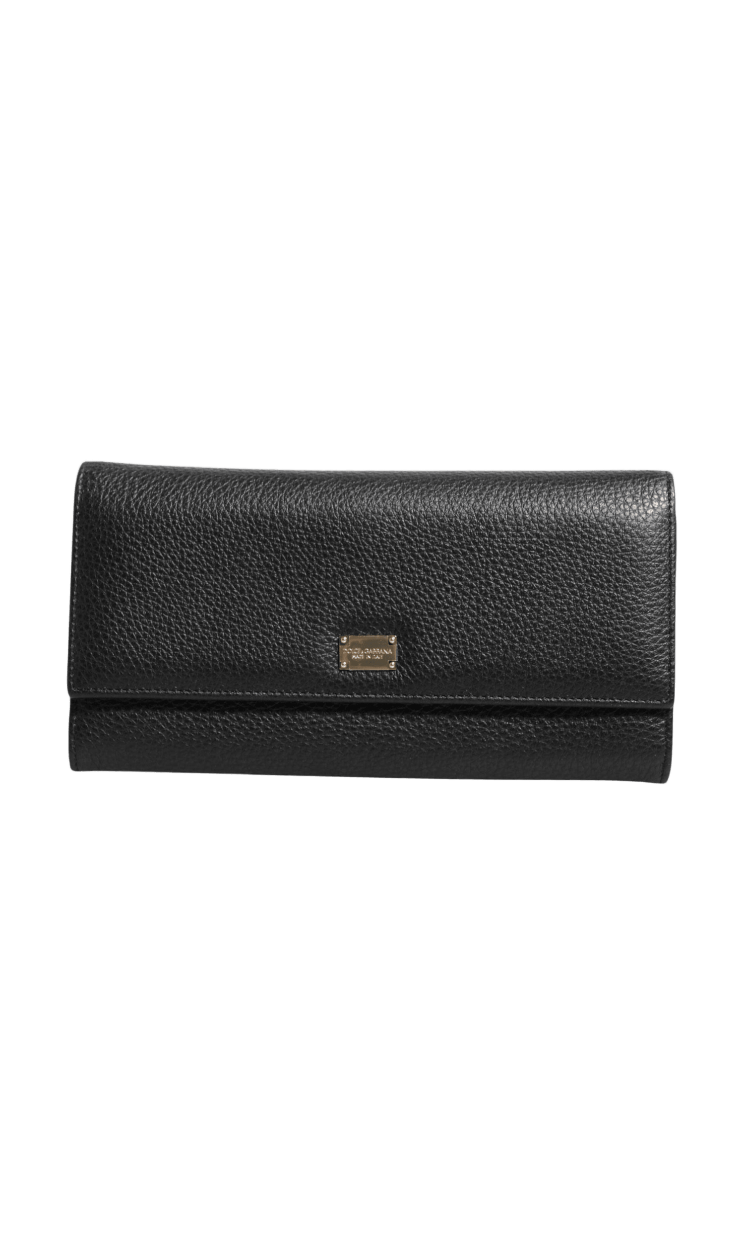 Dolce & Gabbana Black Leather Trifold Logo Plaque Card Holder Wallet Glam Steals